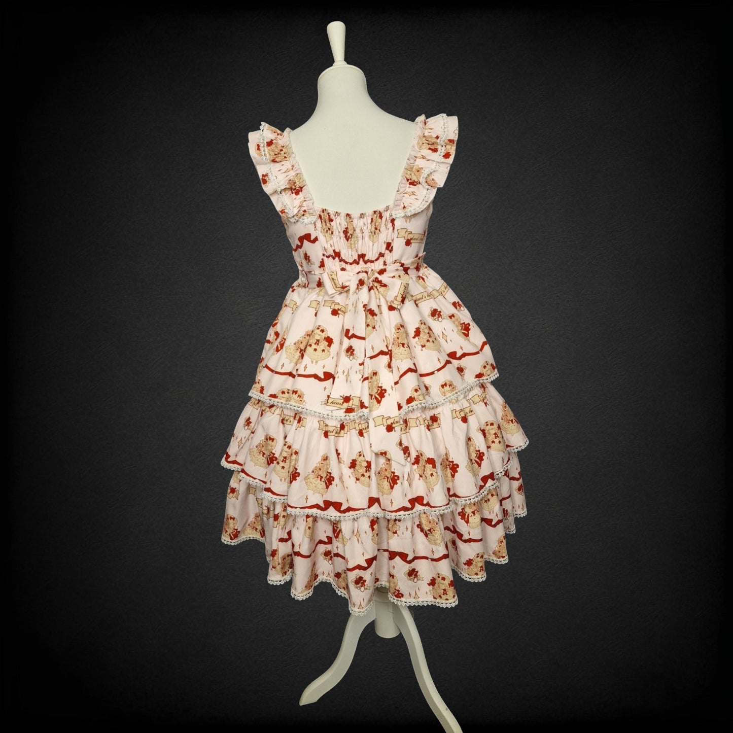 Kawaii Sweet Lolita Stufen-JSK – „Bärchen & Schleifen“-Print Gr. L