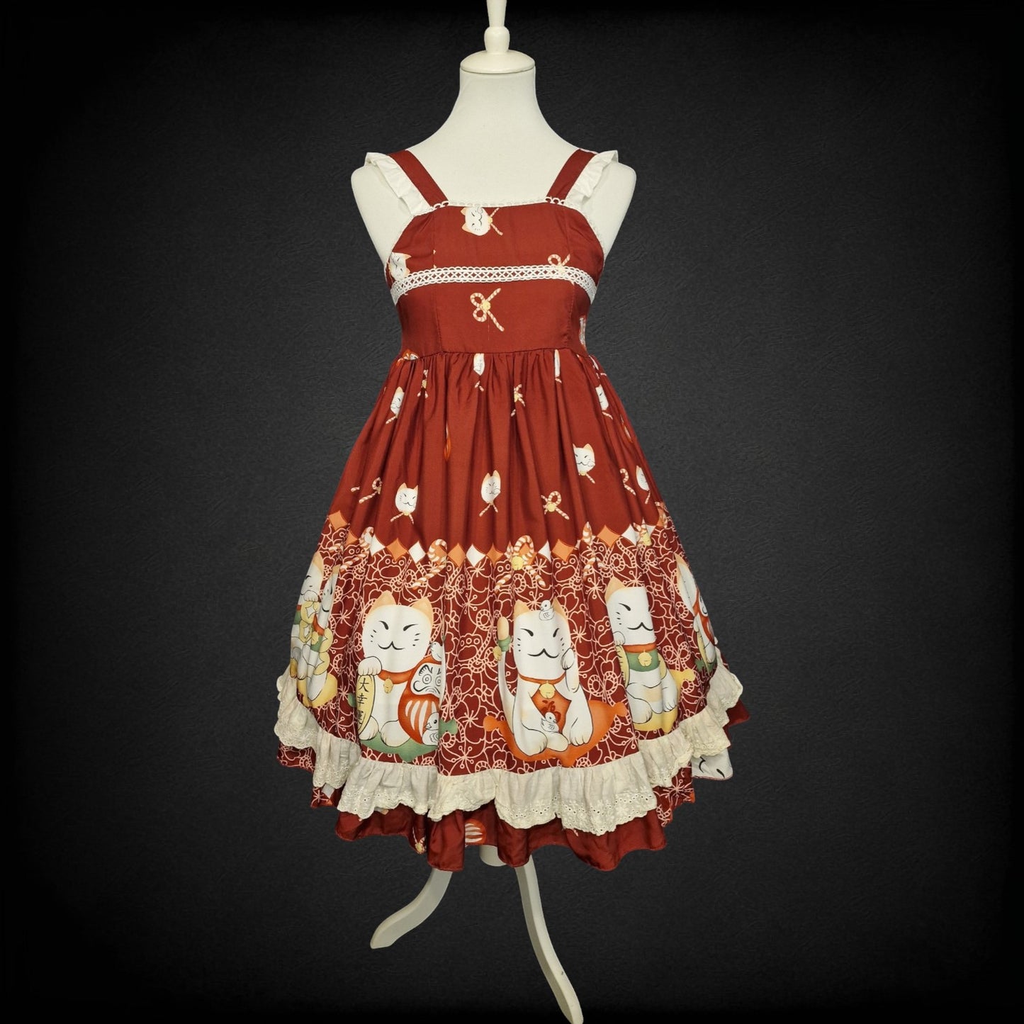 Kawaii Lolita Kleid Glückskatze - Maneki Neko Lucky Cat Gr. M in Rot