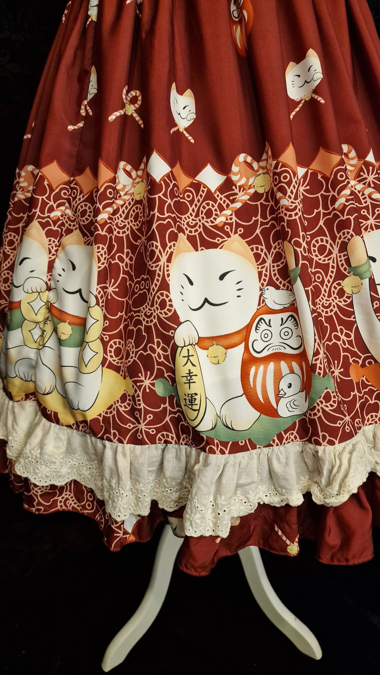 Kawaii Lolita Kleid Glückskatze - Maneki Neko Lucky Cat Gr. M in Rot
