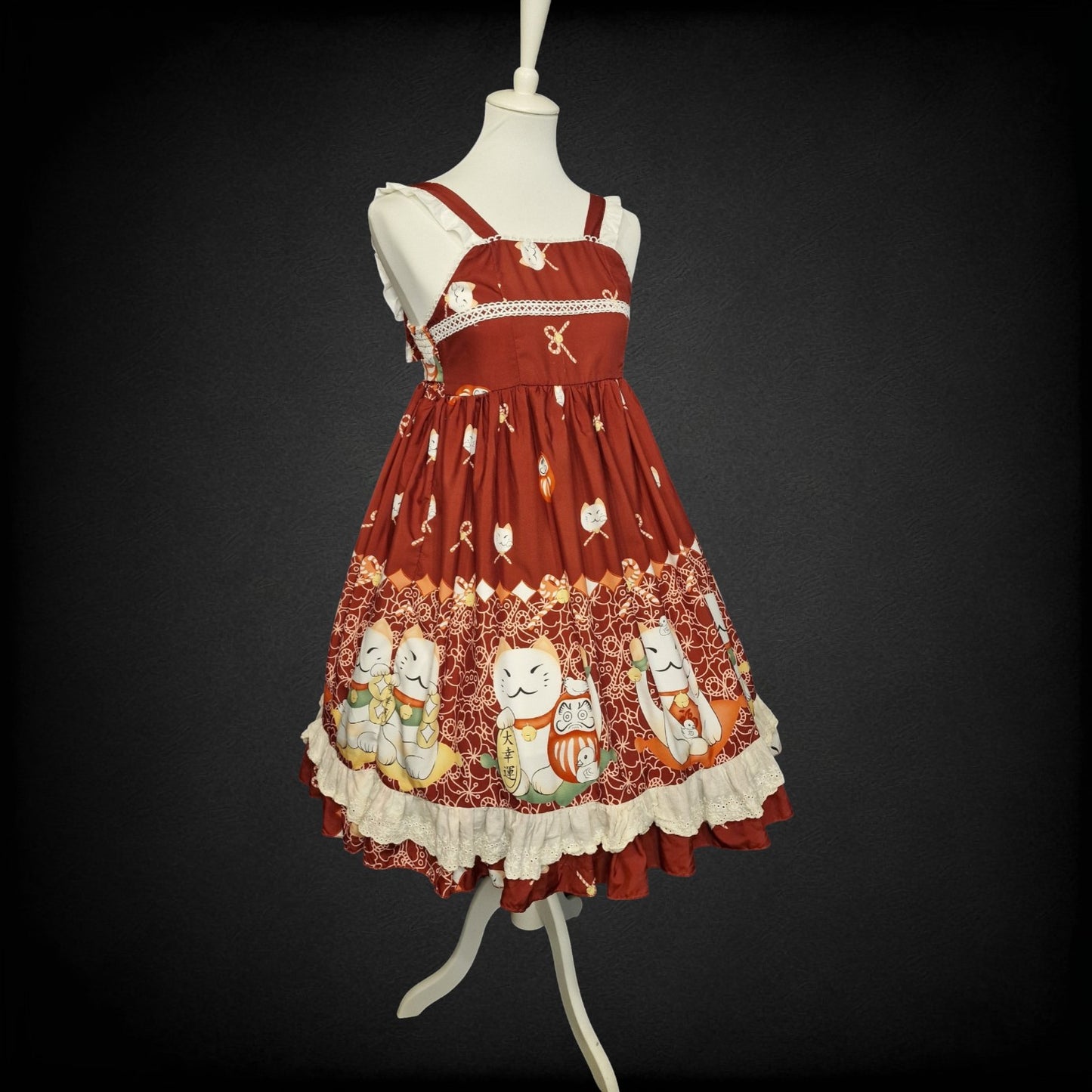Kawaii Lolita Kleid Glückskatze - Maneki Neko Lucky Cat Gr. M in Rot
