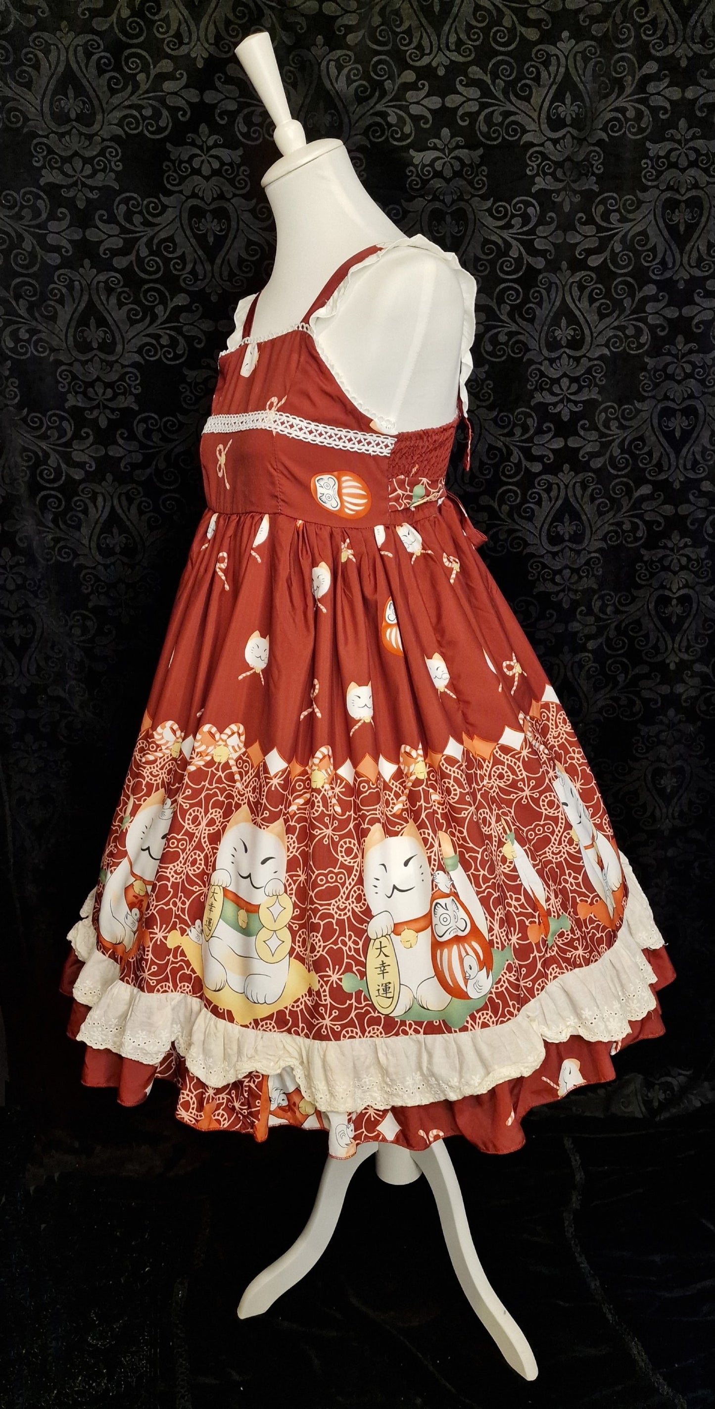 Kawaii Lolita Kleid Glückskatze - Maneki Neko Lucky Cat Gr. M in Rot