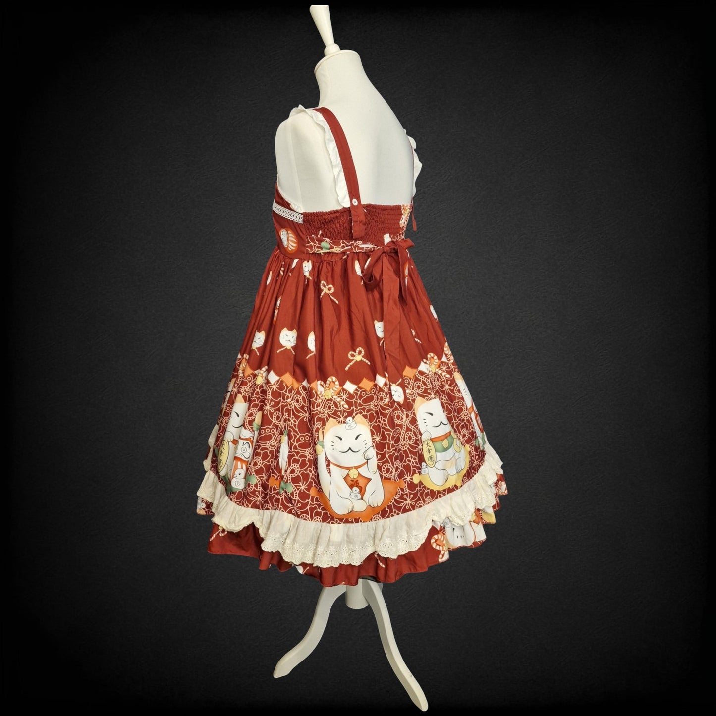 Kawaii Lolita Kleid Glückskatze - Maneki Neko Lucky Cat Gr. M in Rot