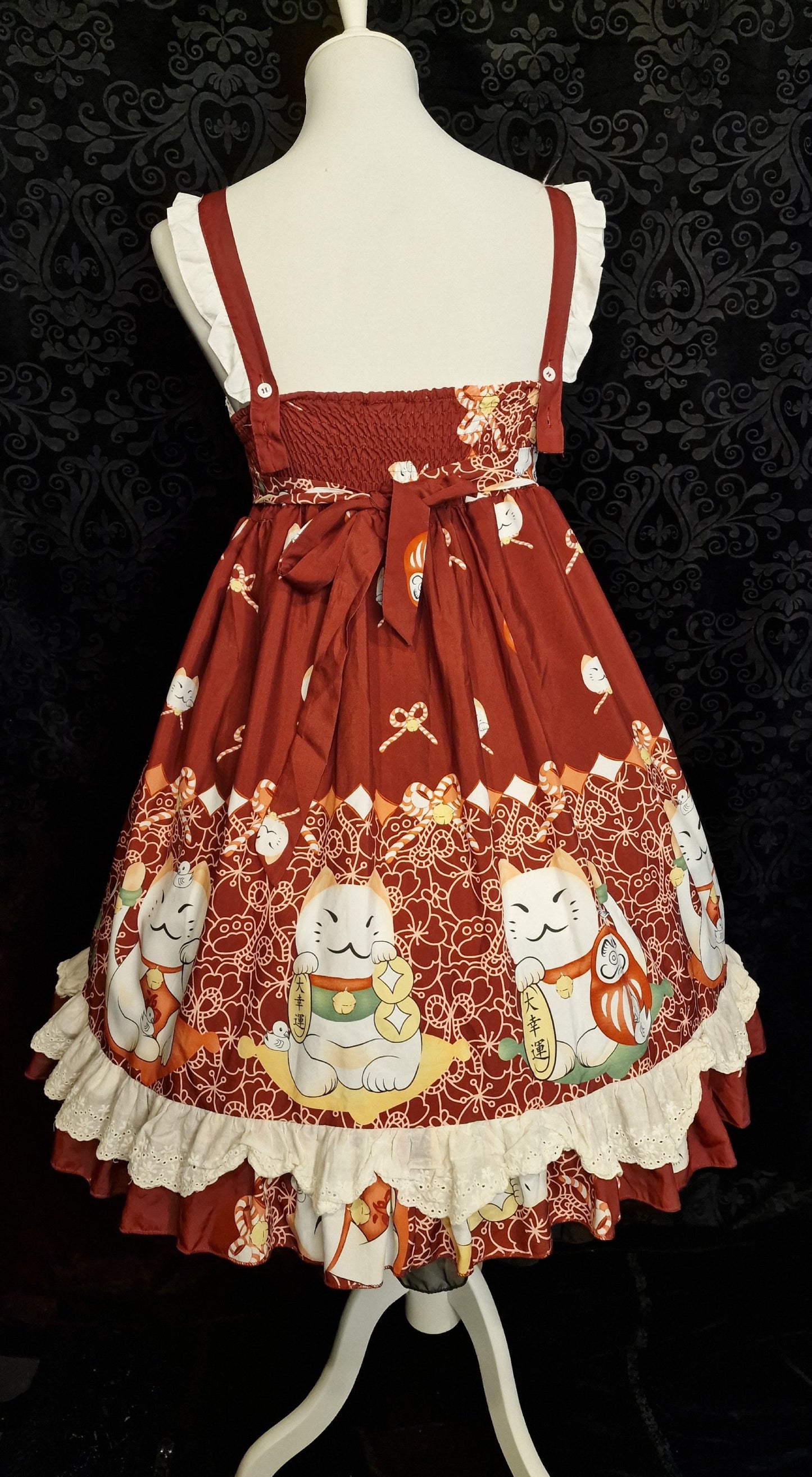 Kawaii Lolita Kleid Glückskatze - Maneki Neko Lucky Cat Gr. M in Rot