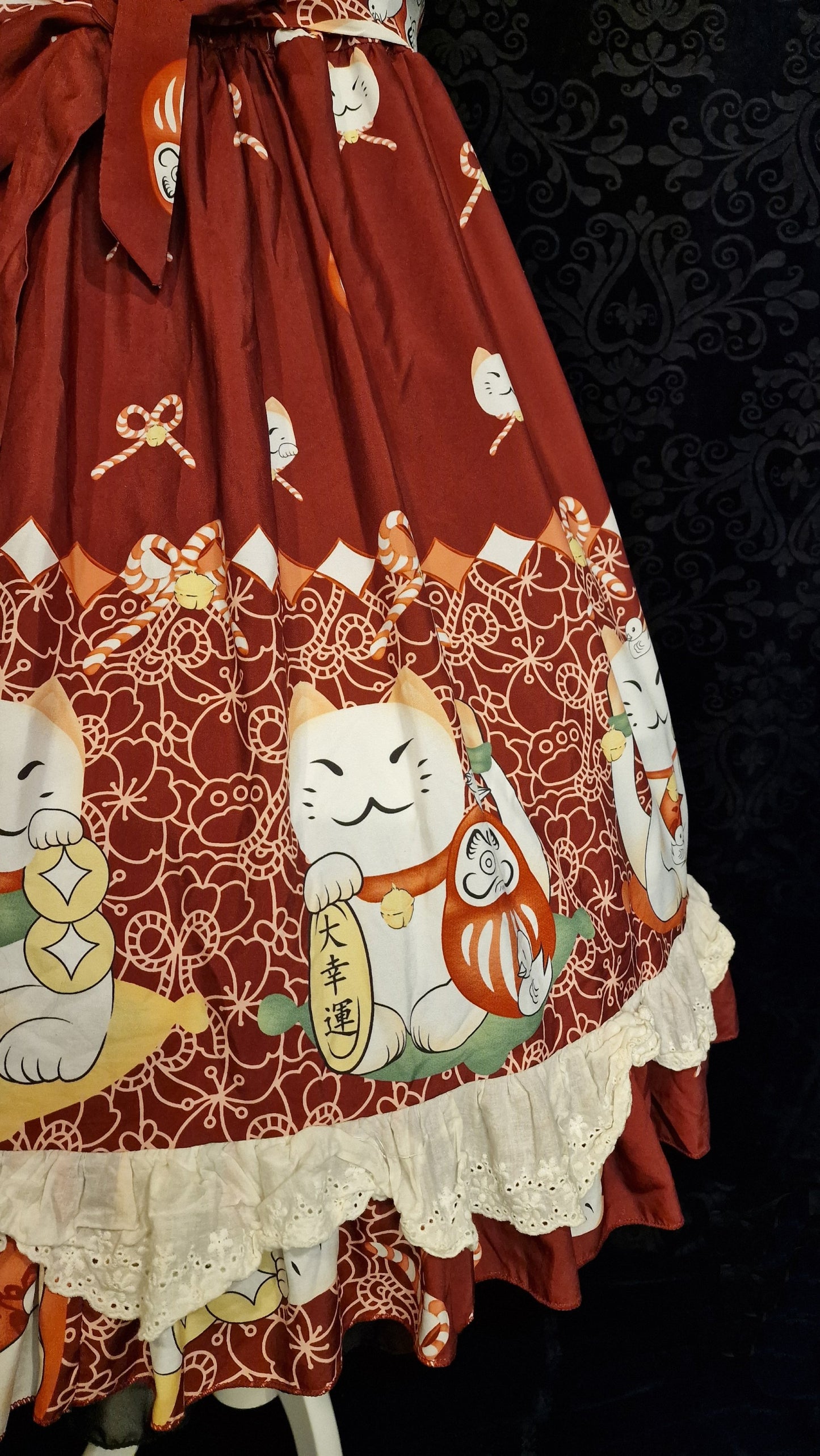 Kawaii Lolita Kleid Glückskatze - Maneki Neko Lucky Cat Gr. M in Rot