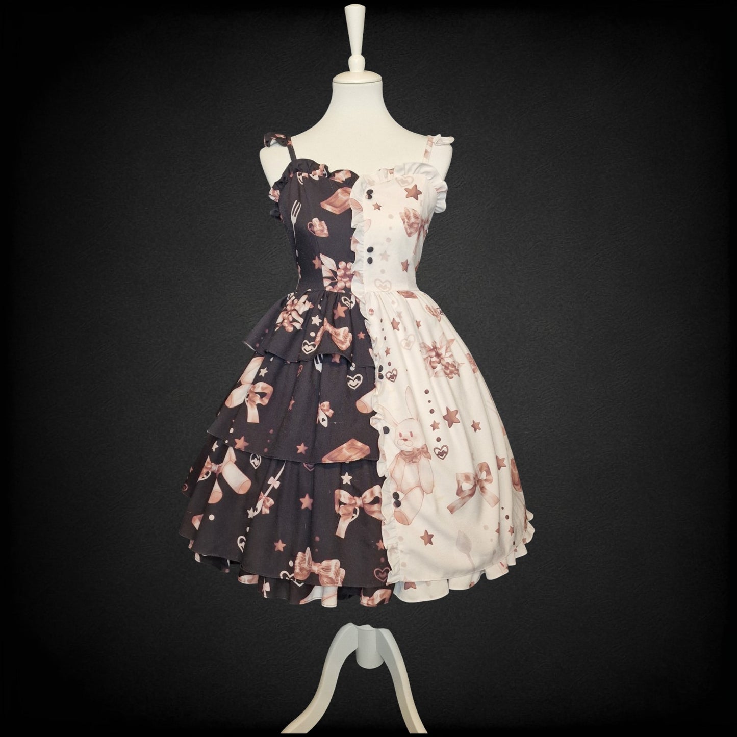 „Chocolate Rabbit Split“ – Sweet Lolita JSK – Schwarz & Creme S / M