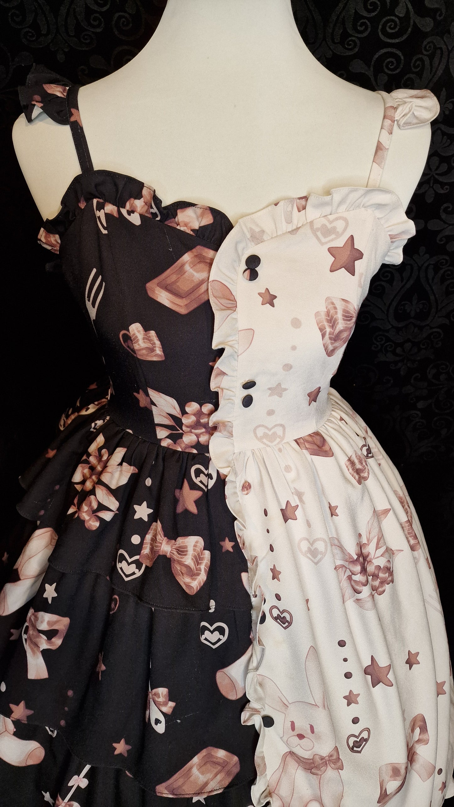 „Chocolate Rabbit Split“ – Sweet Lolita JSK – Schwarz & Creme S / M
