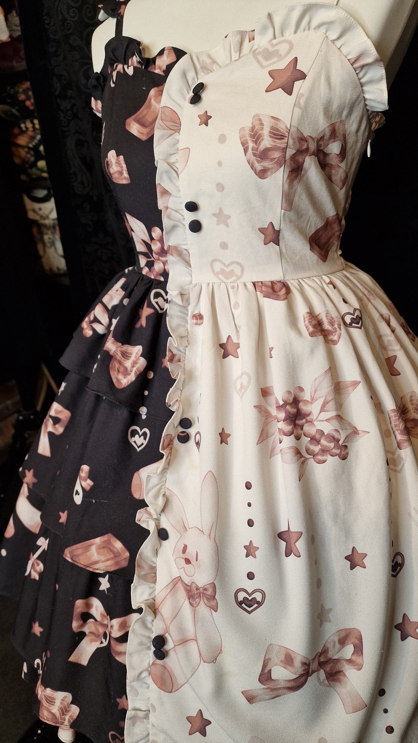 „Chocolate Rabbit Split“ – Sweet Lolita JSK – Schwarz & Creme S / M