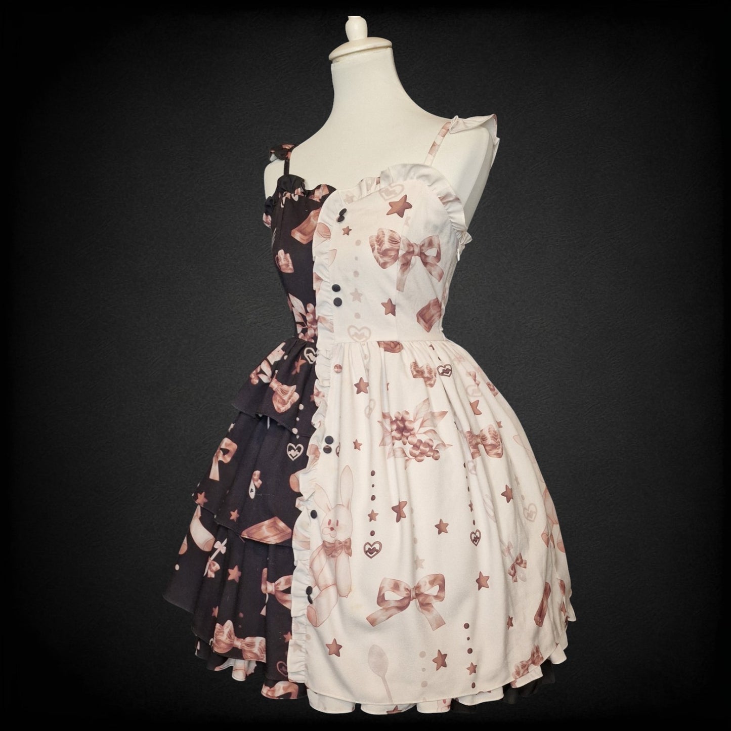 „Chocolate Rabbit Split“ – Sweet Lolita JSK – Schwarz & Creme S / M