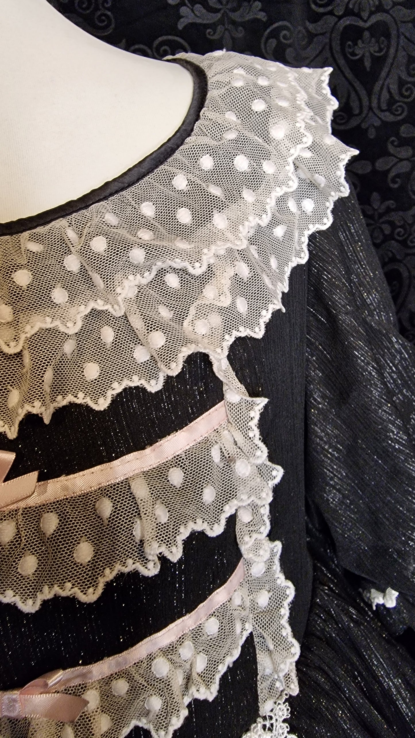 Gothic Lolita Kleid Schwarz Silber mit Spitze – Vintage "Old School" Gr. L