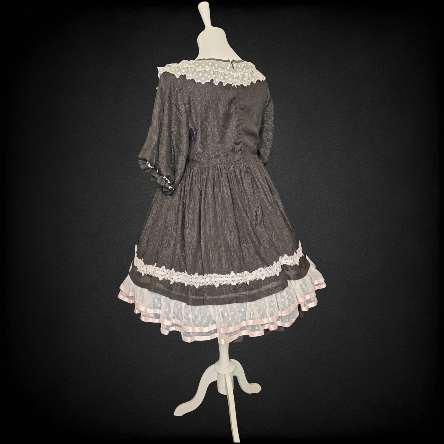 Gothic Lolita Kleid Schwarz Silber mit Spitze – Vintage "Old School" Gr. L