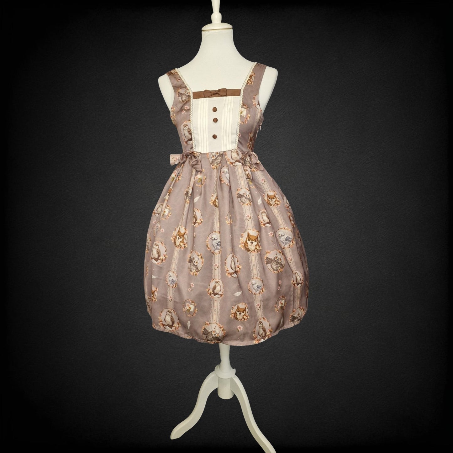 Süßes Eulen Kleid – Klassisches Lolita Jumper Skirt (JSK) " Berry Fleur" XS
