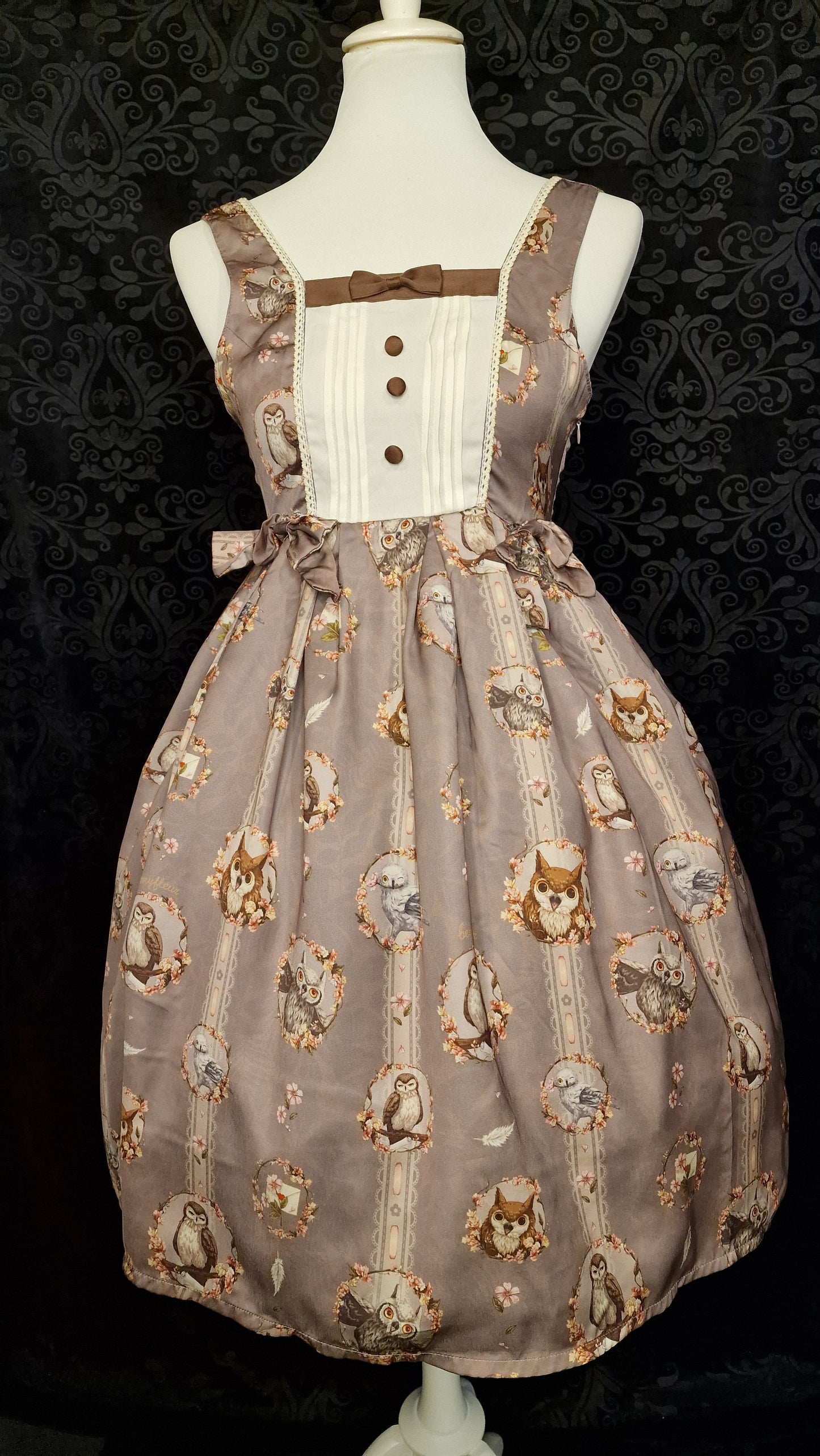 Süßes Eulen Kleid – Klassisches Lolita Jumper Skirt (JSK) " Berry Fleur" XS