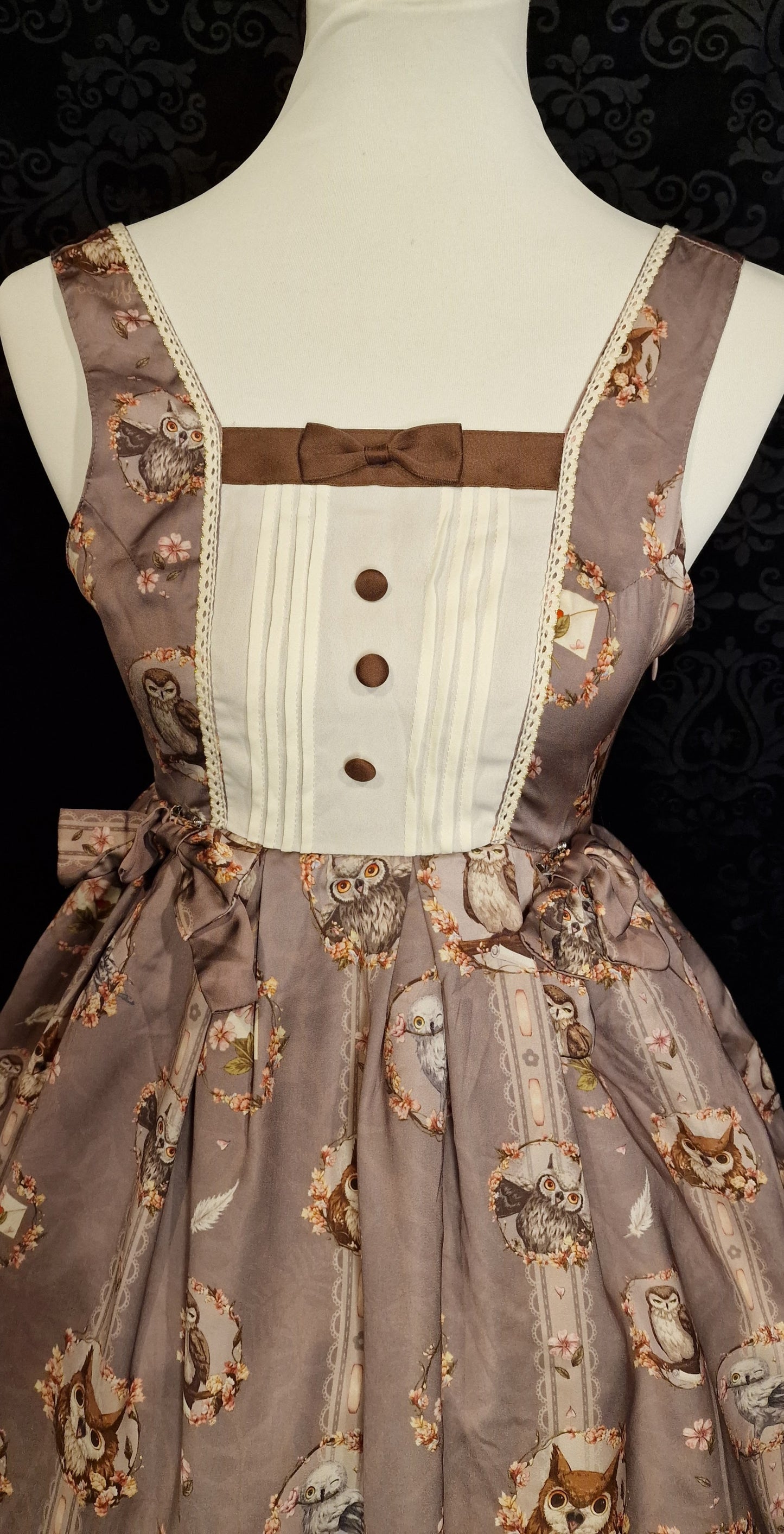 Süßes Eulen Kleid – Klassisches Lolita Jumper Skirt (JSK) " Berry Fleur" XS