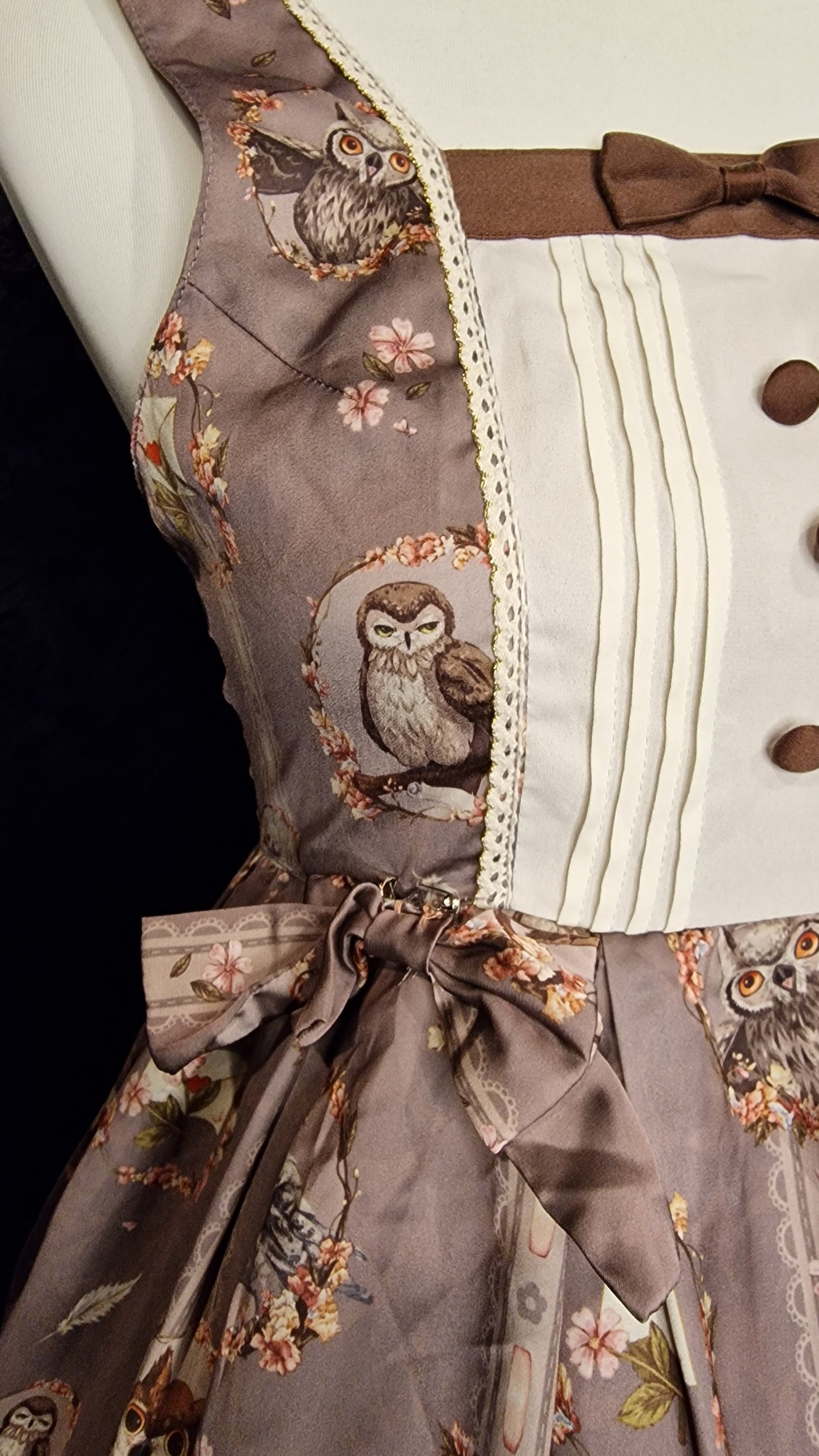 Süßes Eulen Kleid – Klassisches Lolita Jumper Skirt (JSK) " Berry Fleur" XS