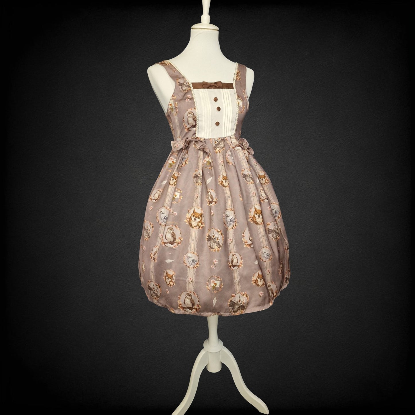 Süßes Eulen Kleid – Klassisches Lolita Jumper Skirt (JSK) " Berry Fleur" XS