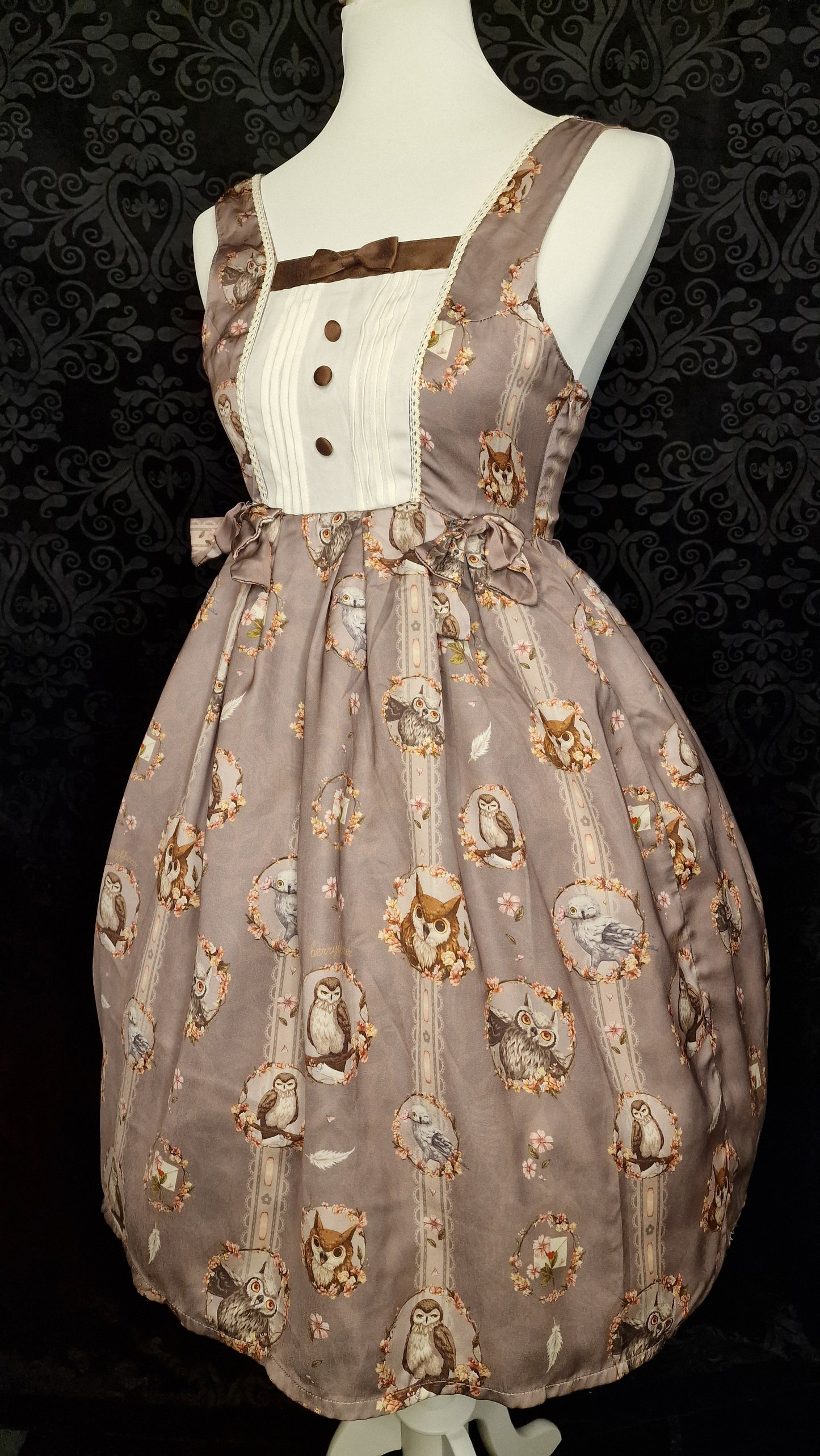 Süßes Eulen Kleid – Klassisches Lolita Jumper Skirt (JSK) " Berry Fleur" XS