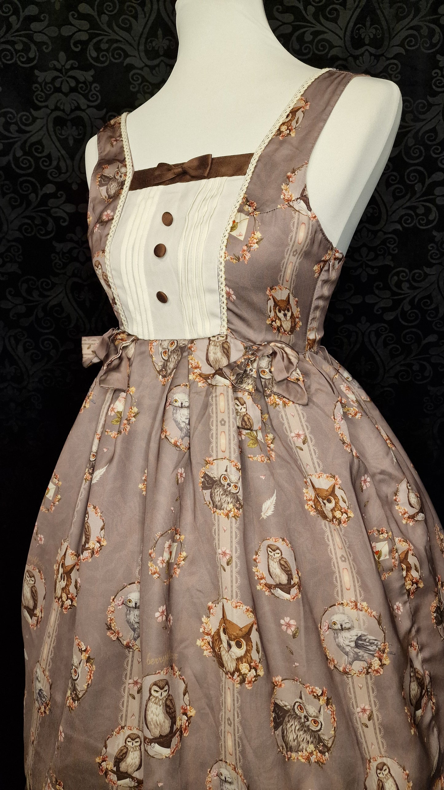 Süßes Eulen Kleid – Klassisches Lolita Jumper Skirt (JSK) " Berry Fleur" XS