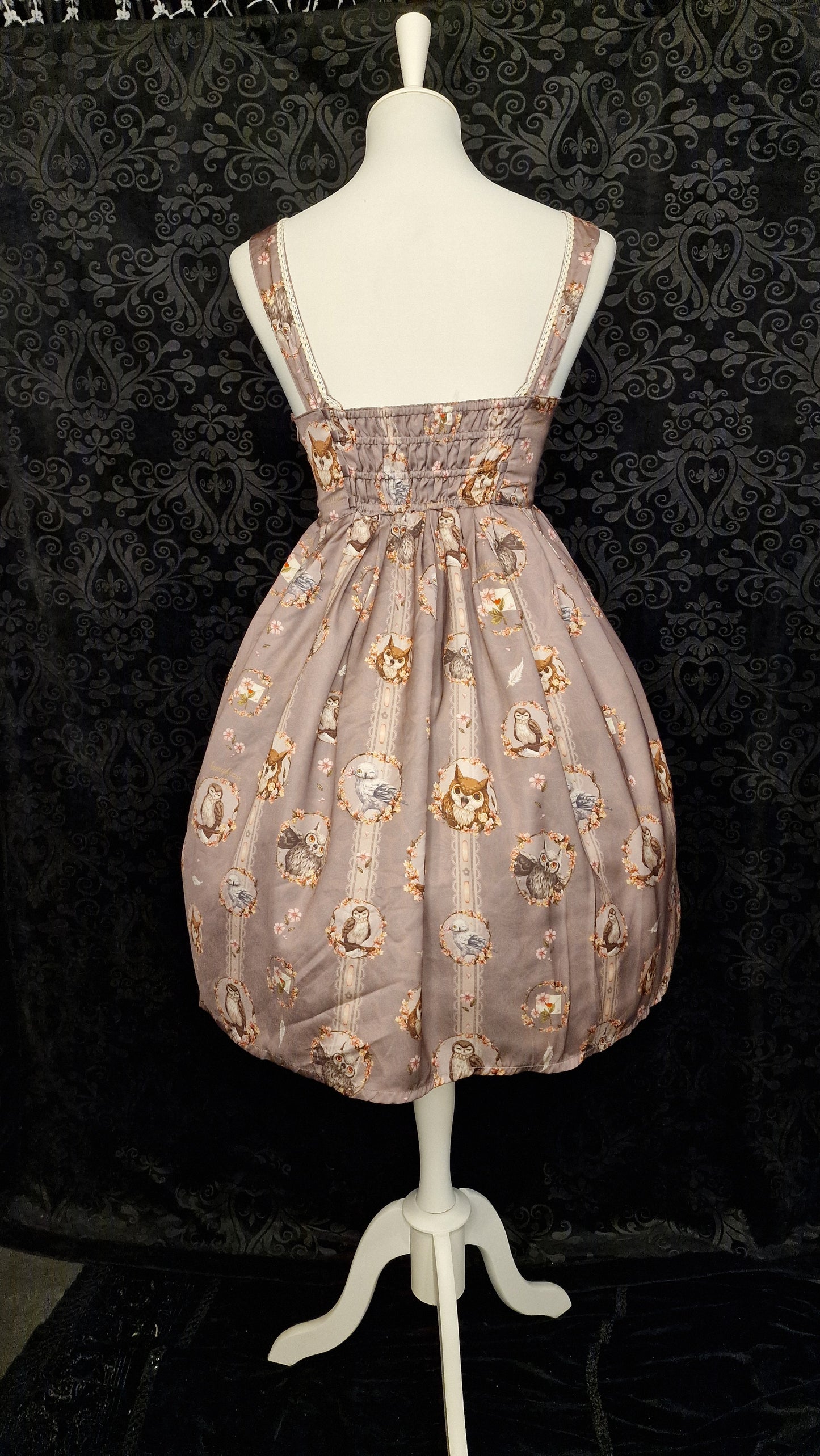 Süßes Eulen Kleid – Klassisches Lolita Jumper Skirt (JSK) " Berry Fleur" XS