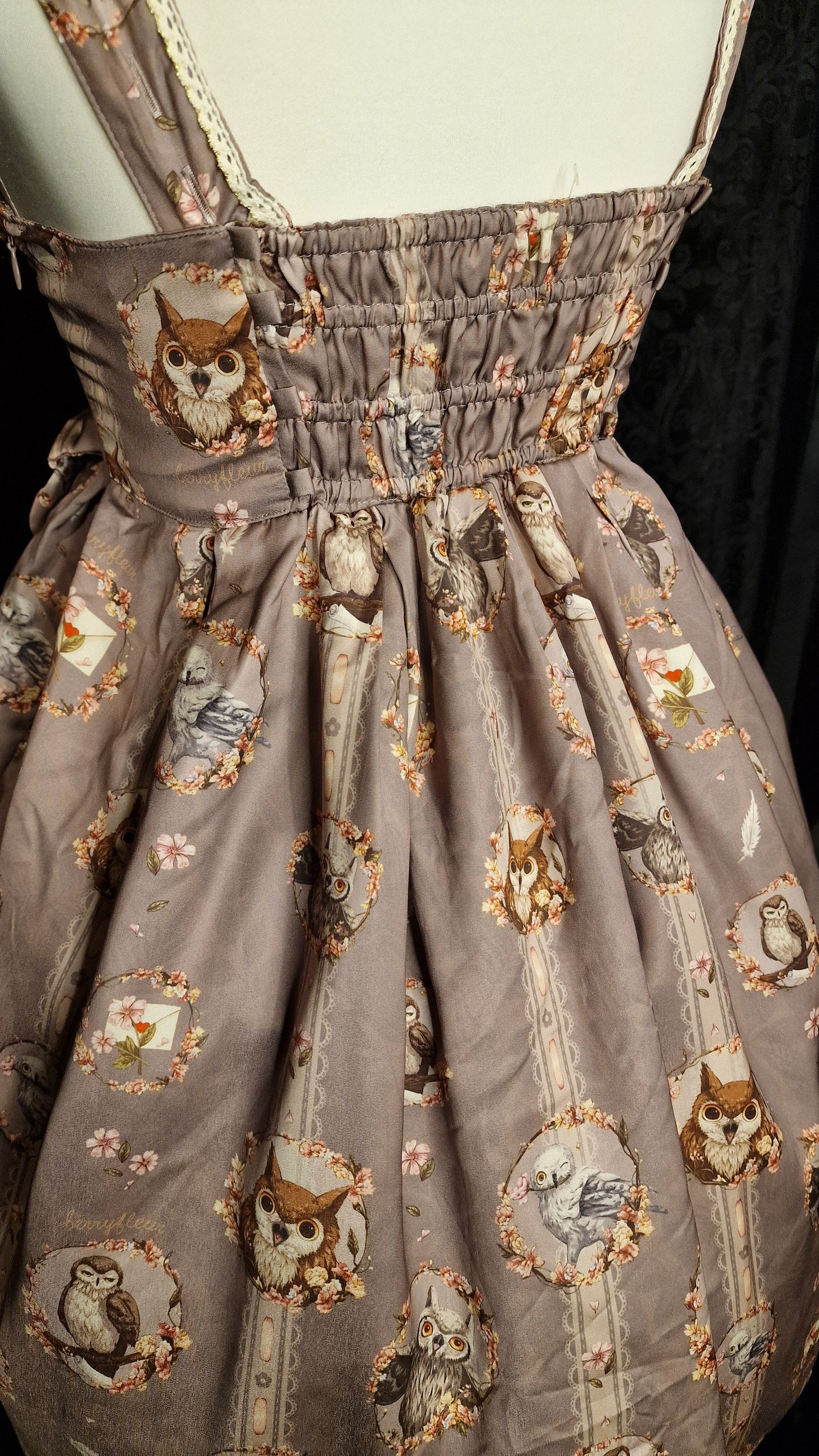 Süßes Eulen Kleid – Klassisches Lolita Jumper Skirt (JSK) " Berry Fleur" XS