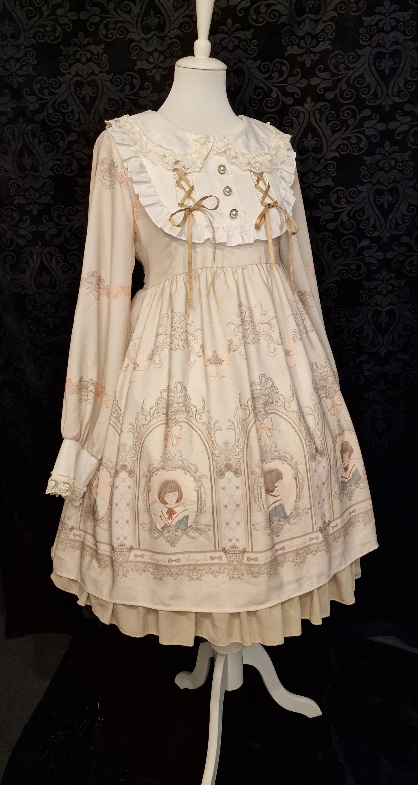 Lolita Kleid OP im viktorianischem Stil Angela Print Creme M/L