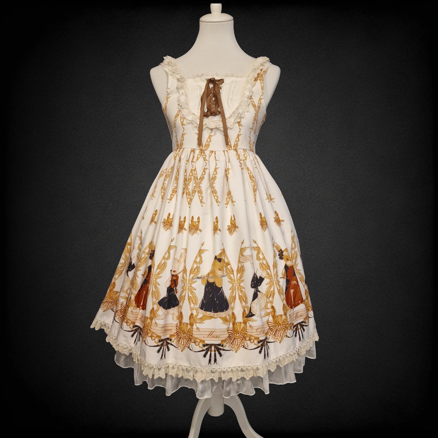 Sweet Lolita JSK Dream & Doll Music Print „Golden Gallery“ Häschen-Orchester