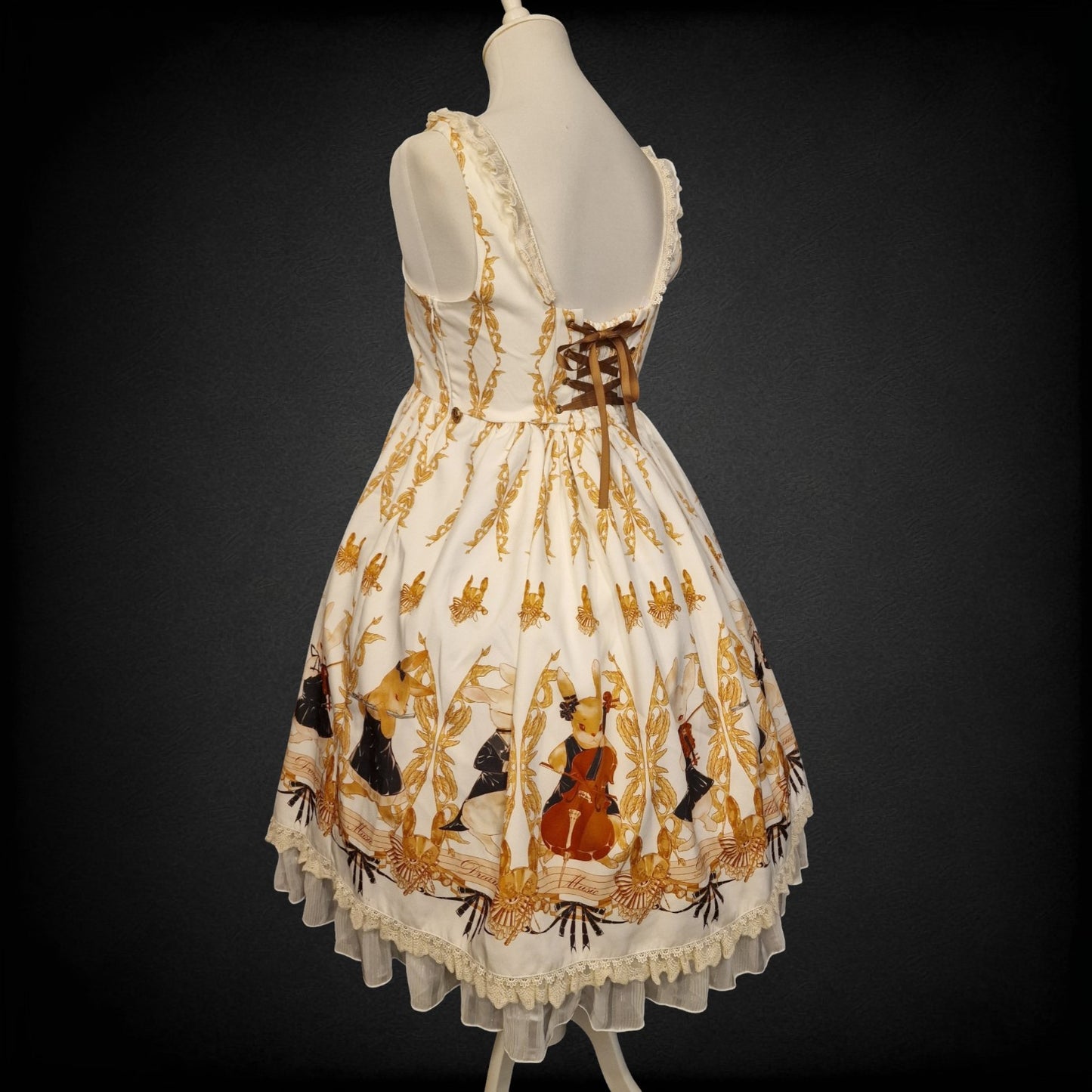 Sweet Lolita JSK Dream & Doll Music Print „Golden Gallery“ Häschen-Orchester
