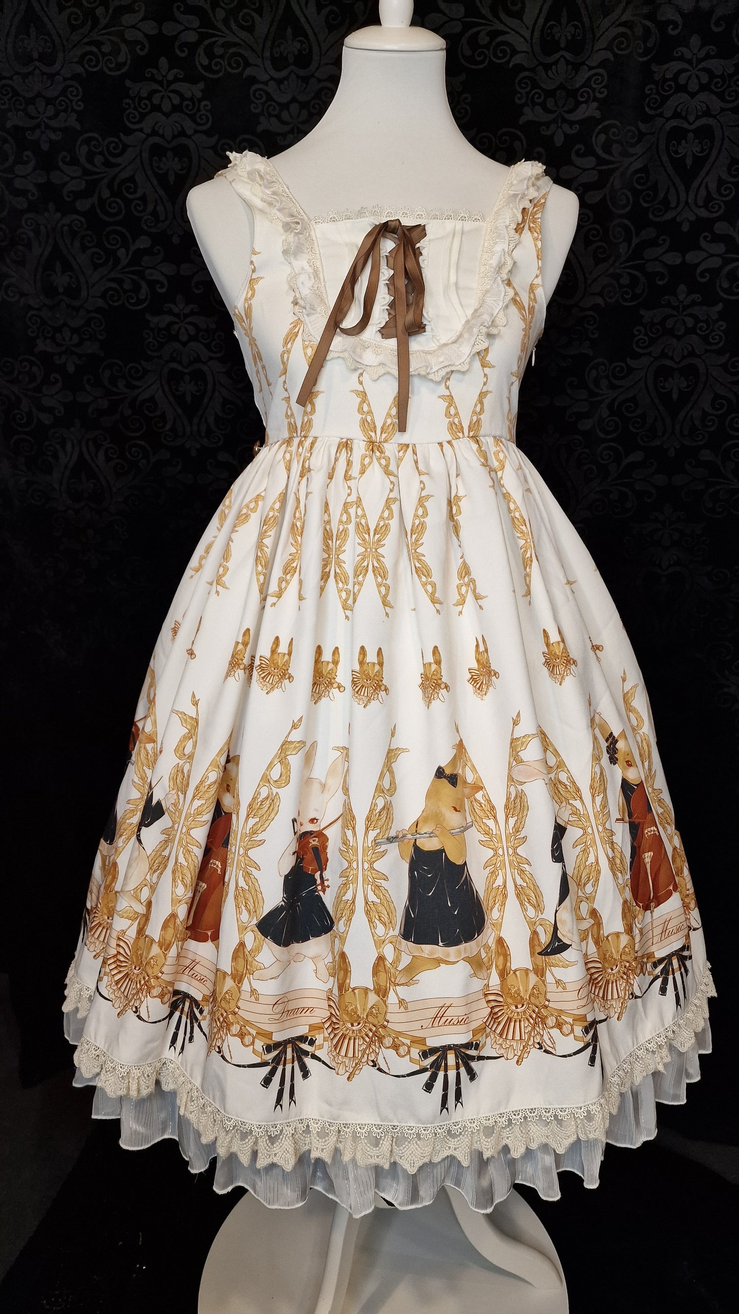 Sweet Lolita JSK Dream & Doll Music Print „Golden Gallery“ Häschen-Orchester