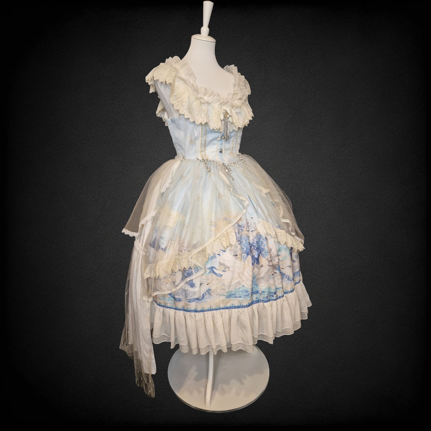 Classic Lolita Kleid JPK mit abnehmbarer Schleppe barock Schwan-Print M
