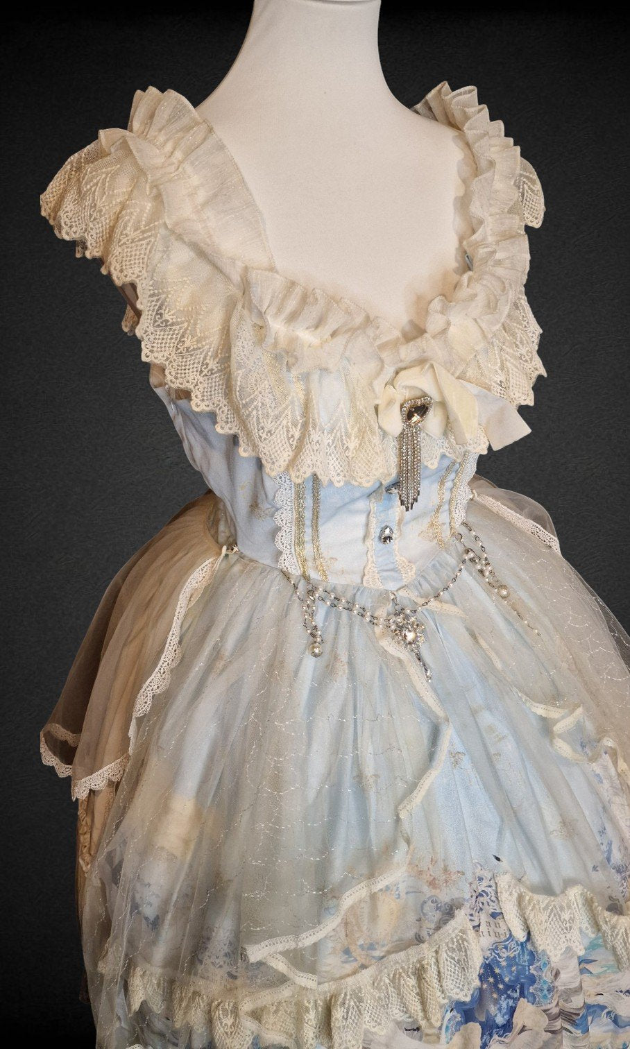 Classic Lolita Kleid JPK mit abnehmbarer Schleppe barock Schwan-Print M