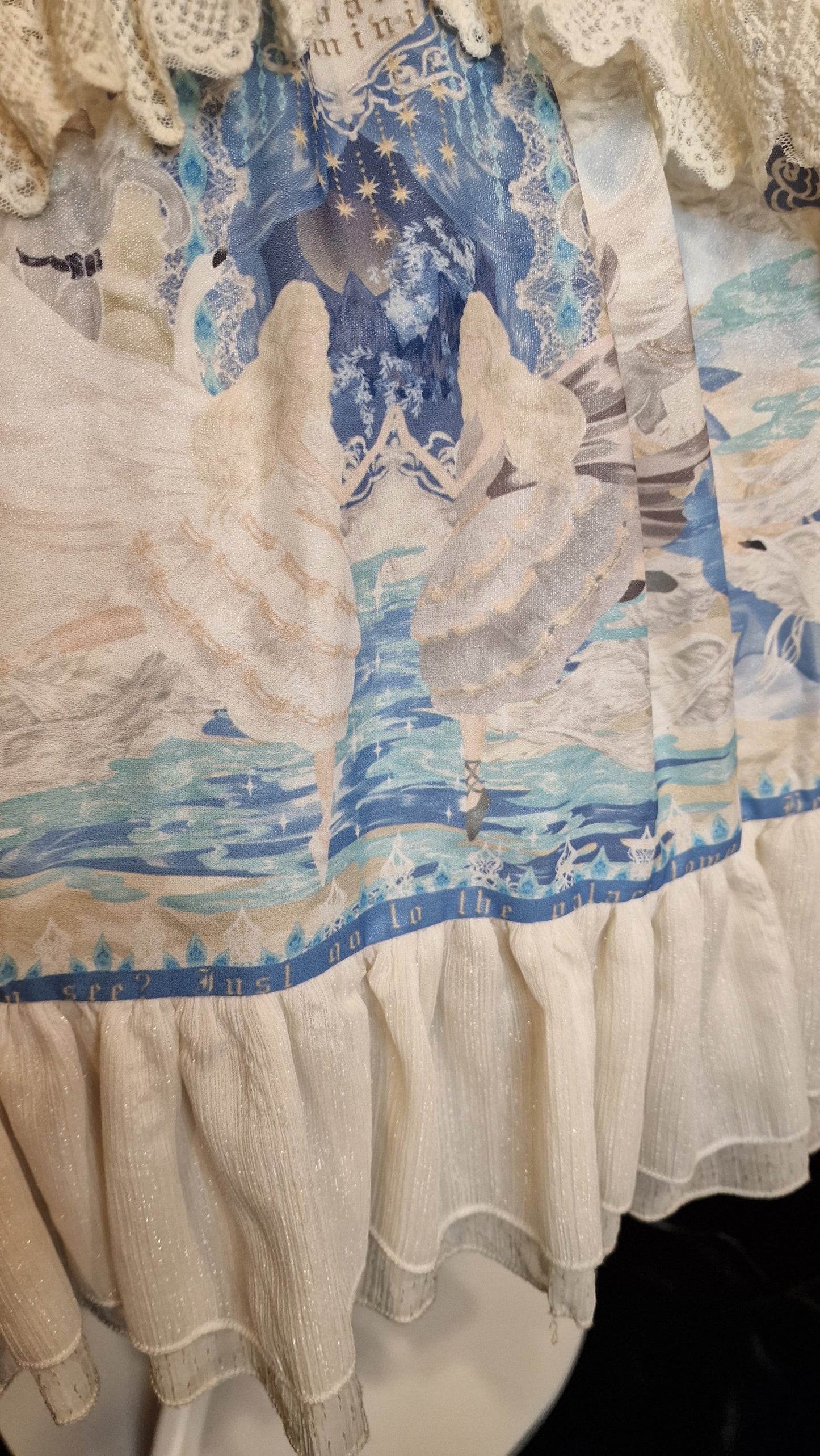 Classic Lolita Kleid JPK mit abnehmbarer Schleppe barock Schwan-Print M