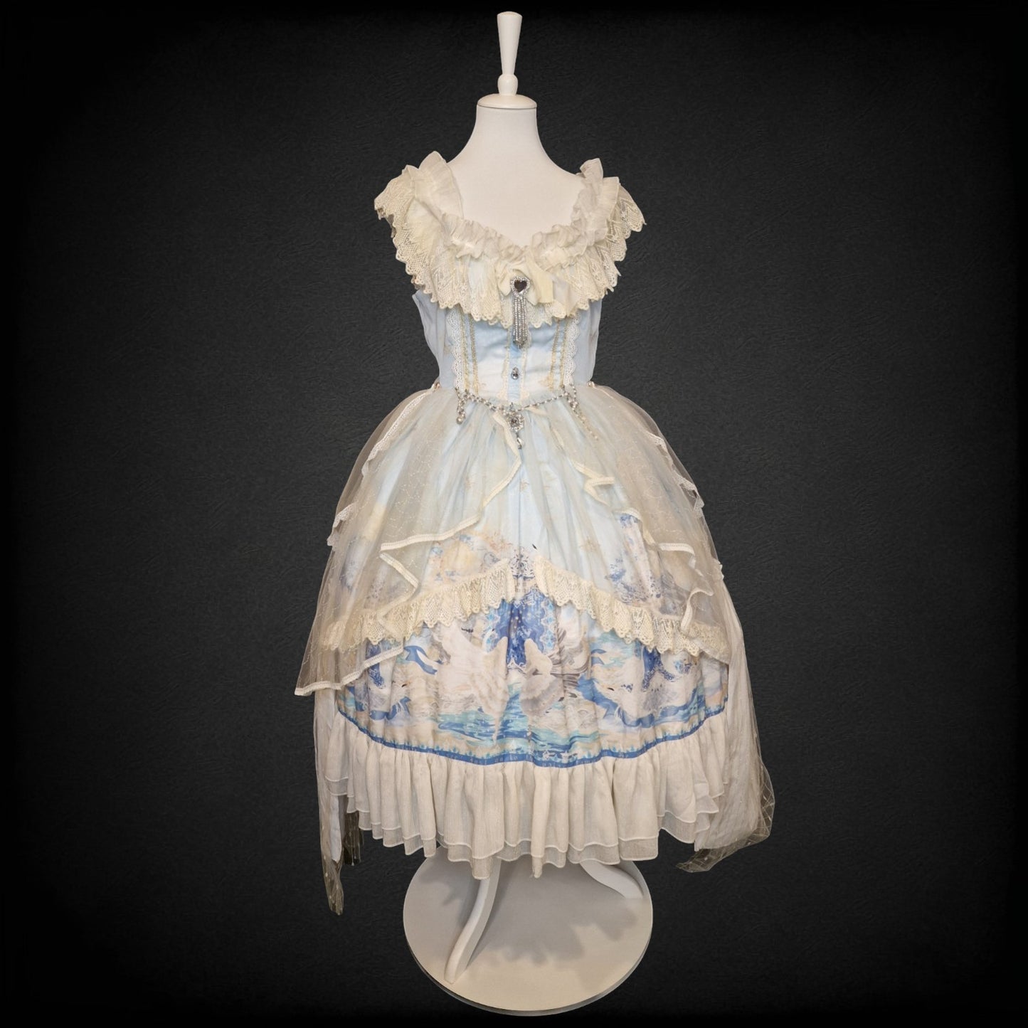Classic Lolita Kleid JPK mit abnehmbarer Schleppe barock Schwan-Print M