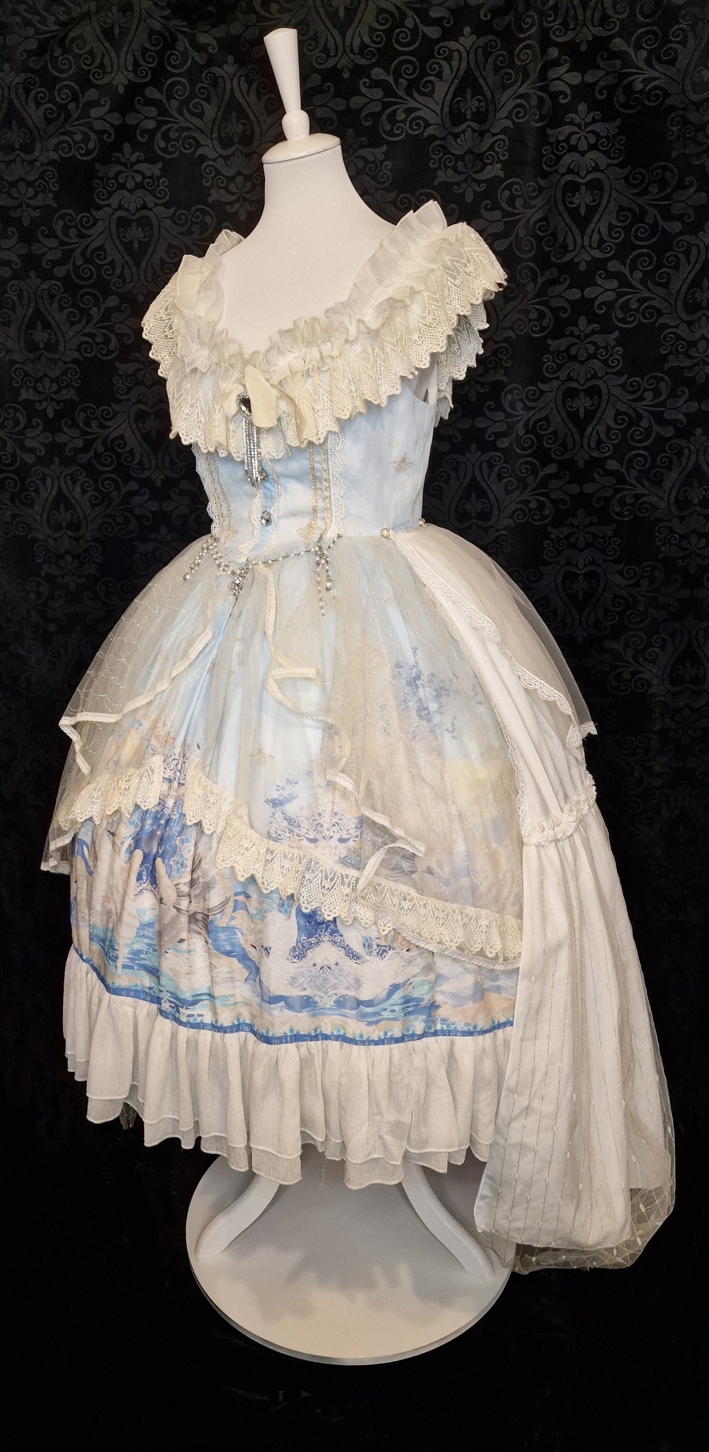 Classic Lolita Kleid JPK mit abnehmbarer Schleppe barock Schwan-Print M