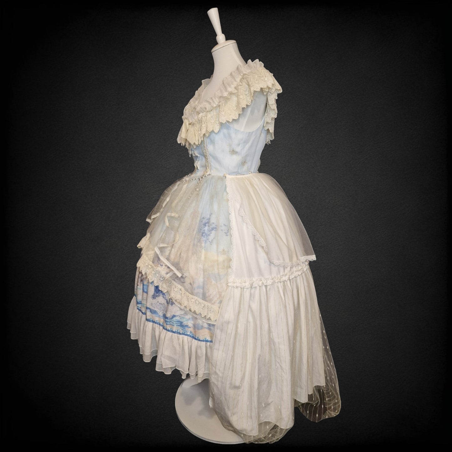 Classic Lolita Kleid JPK mit abnehmbarer Schleppe barock Schwan-Print M