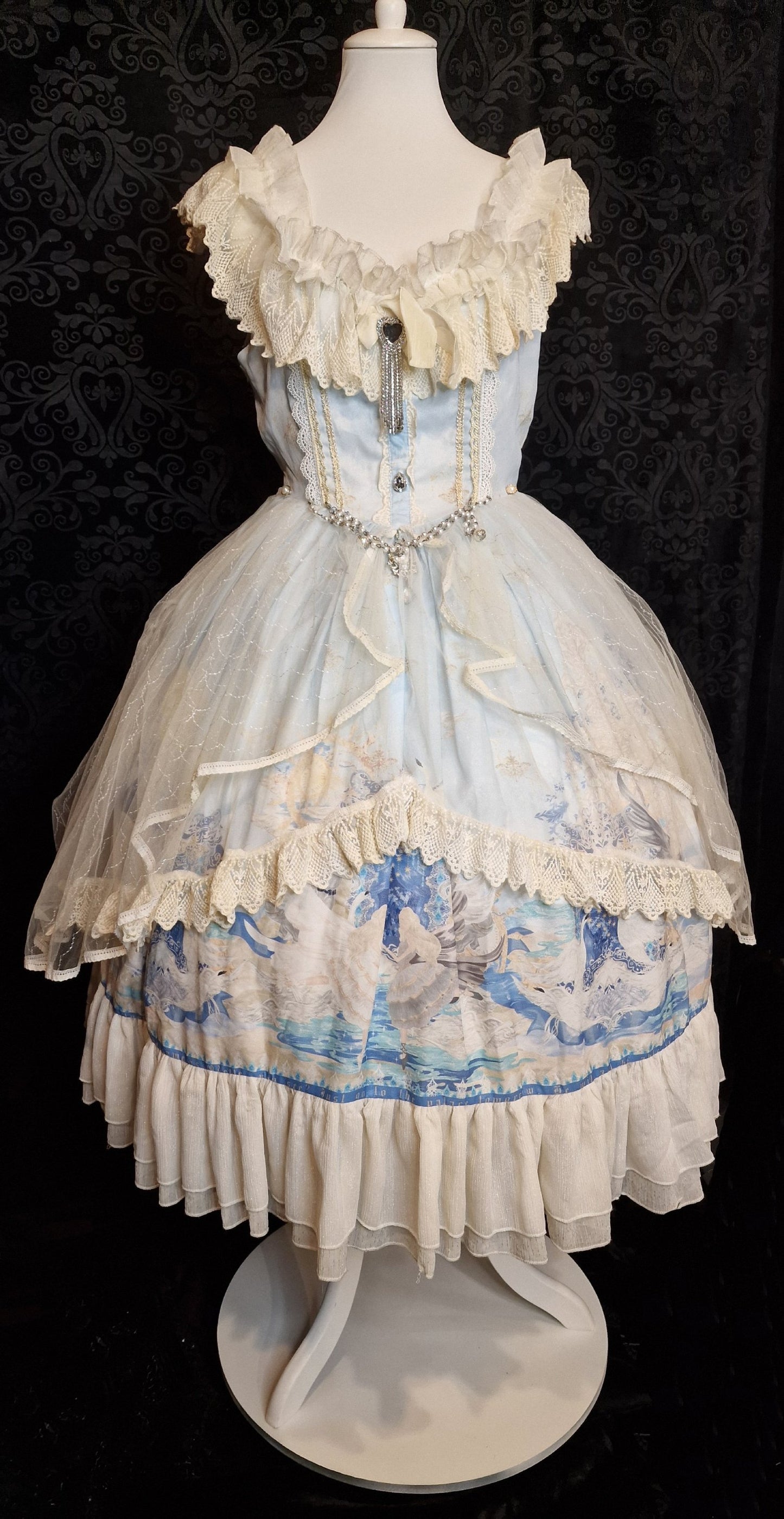Classic Lolita Kleid JPK mit abnehmbarer Schleppe barock Schwan-Print M