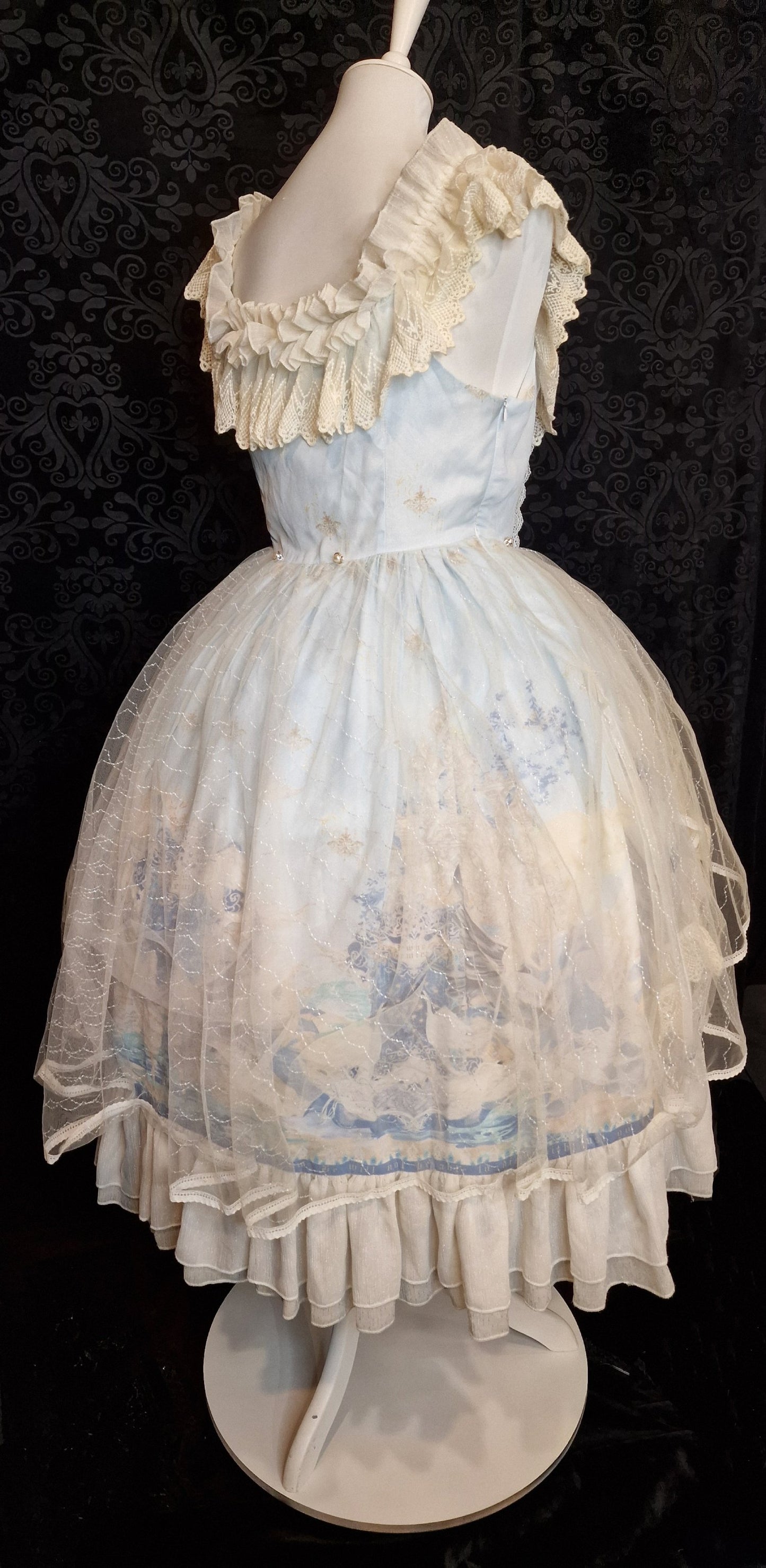 Classic Lolita Kleid JPK mit abnehmbarer Schleppe barock Schwan-Print M