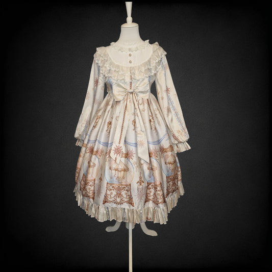 Classic Lolita Kleid OP  Karusell-Print mit Spitzenkragen und Satinschleife
