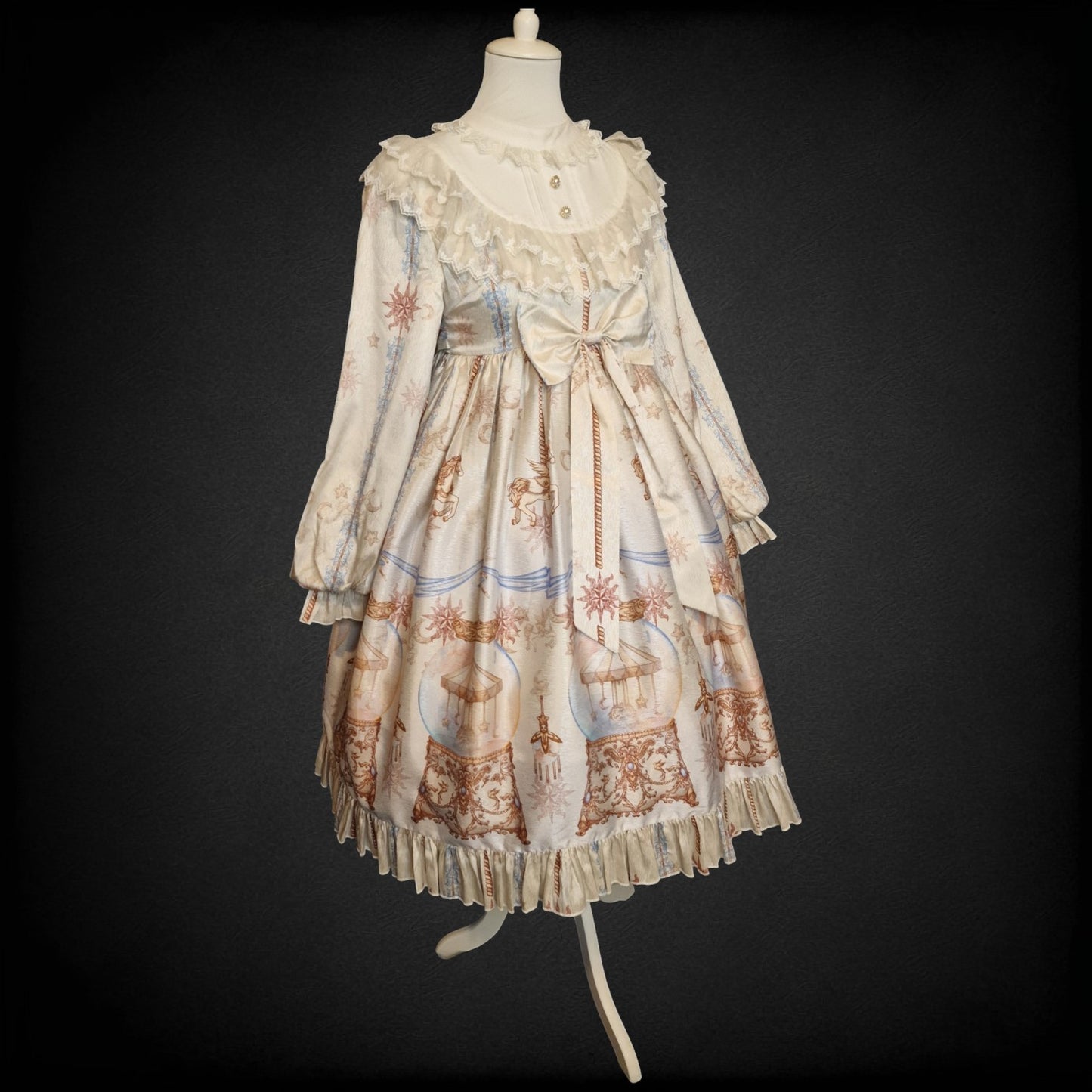Classic Lolita Kleid OP  Karusell-Print mit Spitzenkragen und Satinschleife