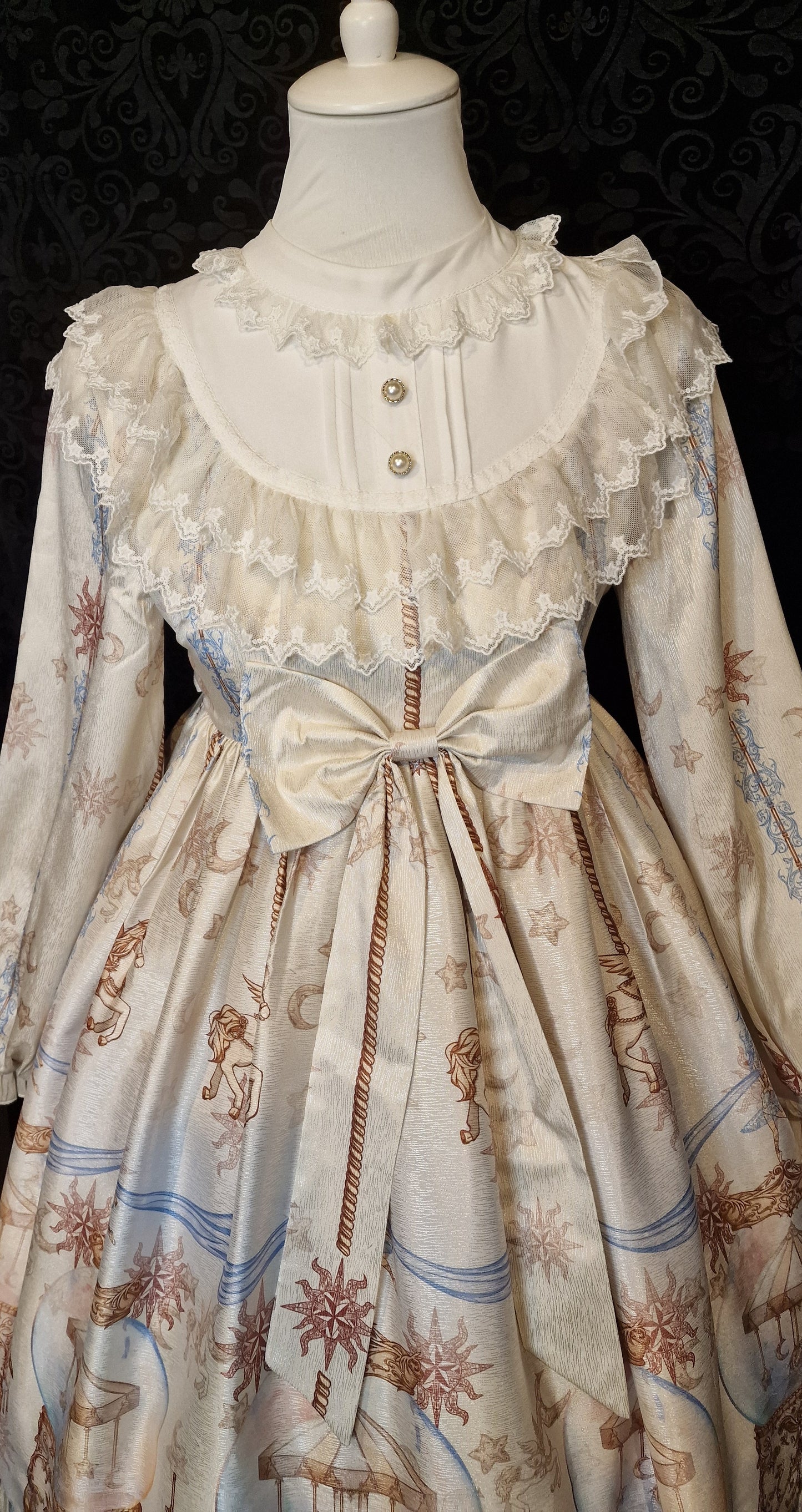 Classic Lolita Kleid OP  Karusell-Print mit Spitzenkragen und Satinschleife