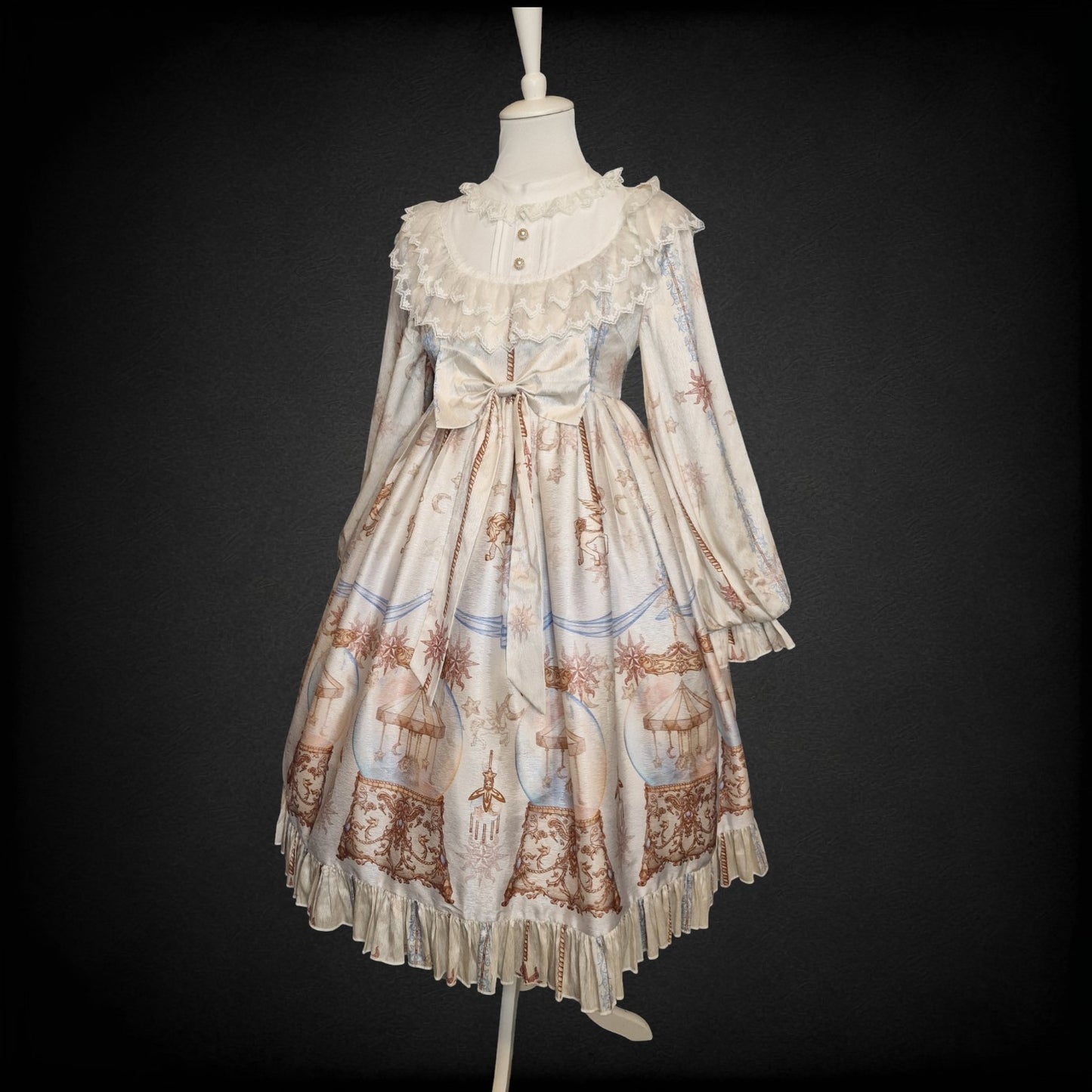 Classic Lolita Kleid OP  Karusell-Print mit Spitzenkragen und Satinschleife