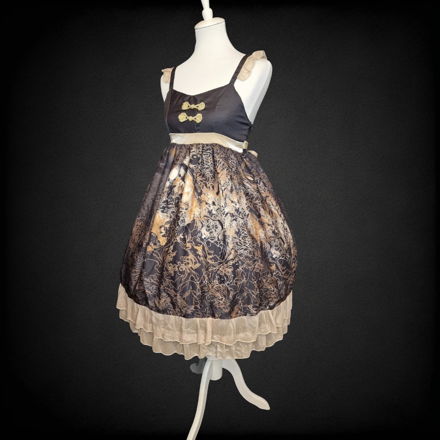 Don't Sleep „Moon Palace“ Qi- Classic Lolita Kleid JSK – Schwarz/Gold – Gr S