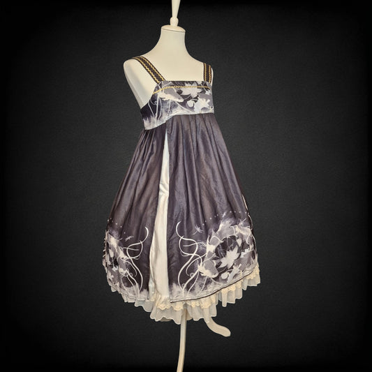 Gothic Lolita JSK Koi-Karpfen Lotus Print mit Glitzerstoff und Chiffon-Overlay