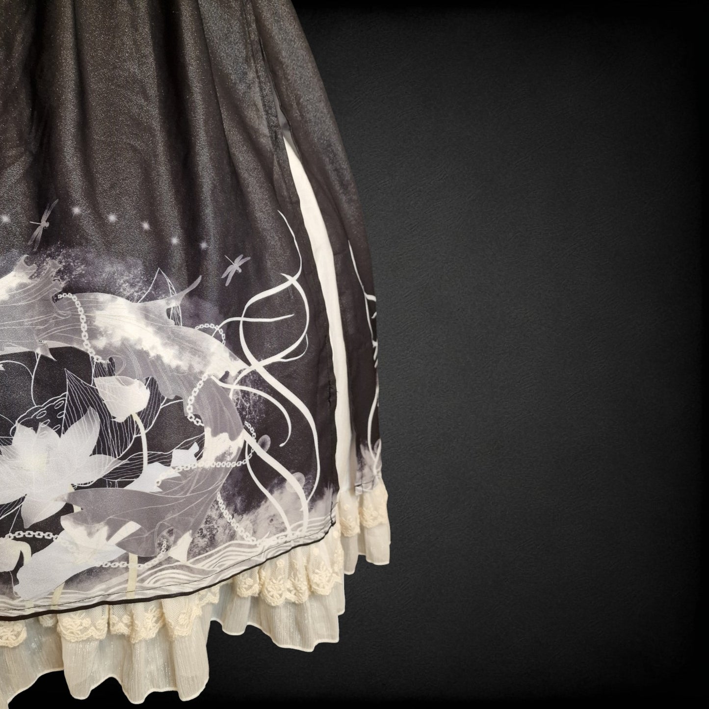 Gothic Lolita JSK Koi-Karpfen Lotus Print mit Glitzerstoff und Chiffon-Overlay