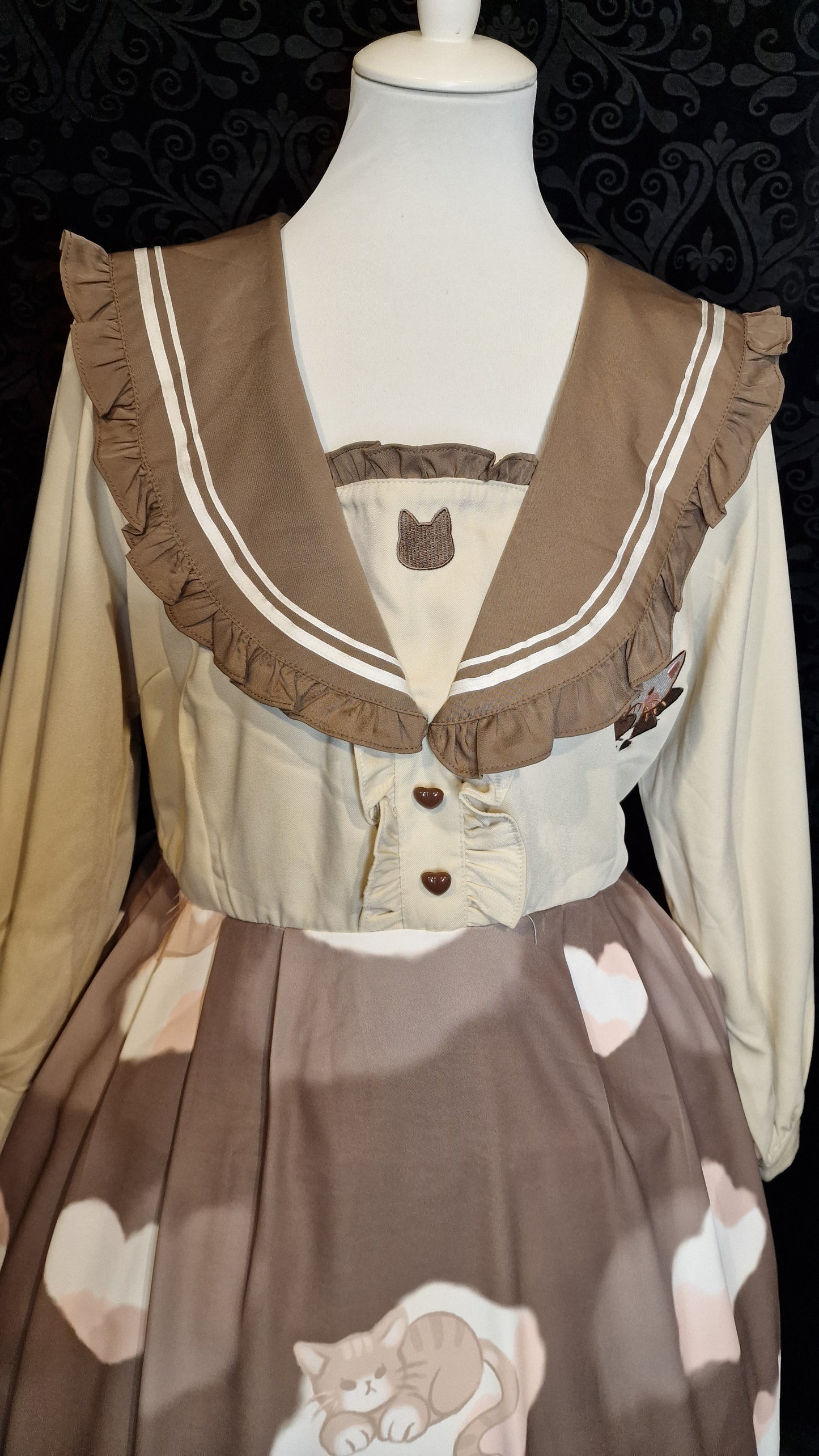Lolita Kleid von "Hard Candy" Cat Print in Braun Creme gr. XL