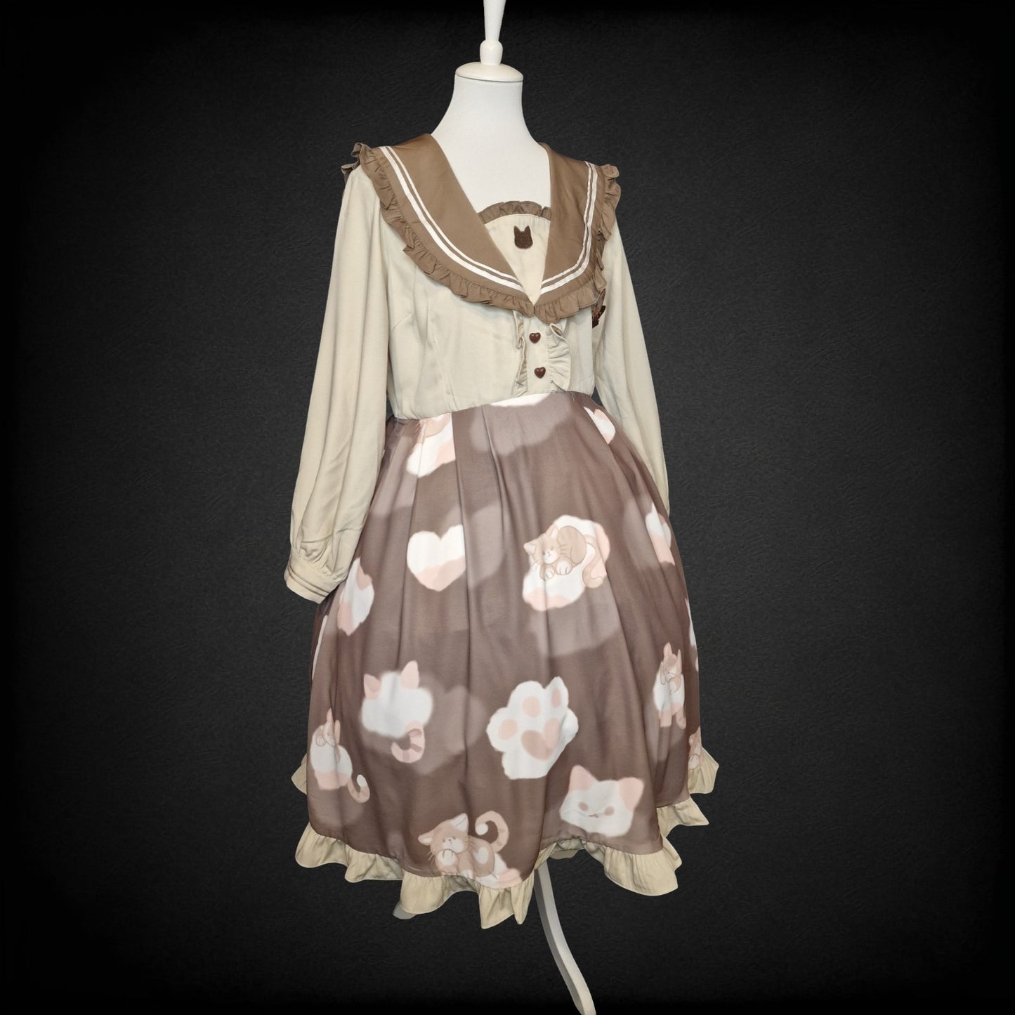 Lolita Kleid von "Hard Candy" Cat Print in Braun Creme gr. XL