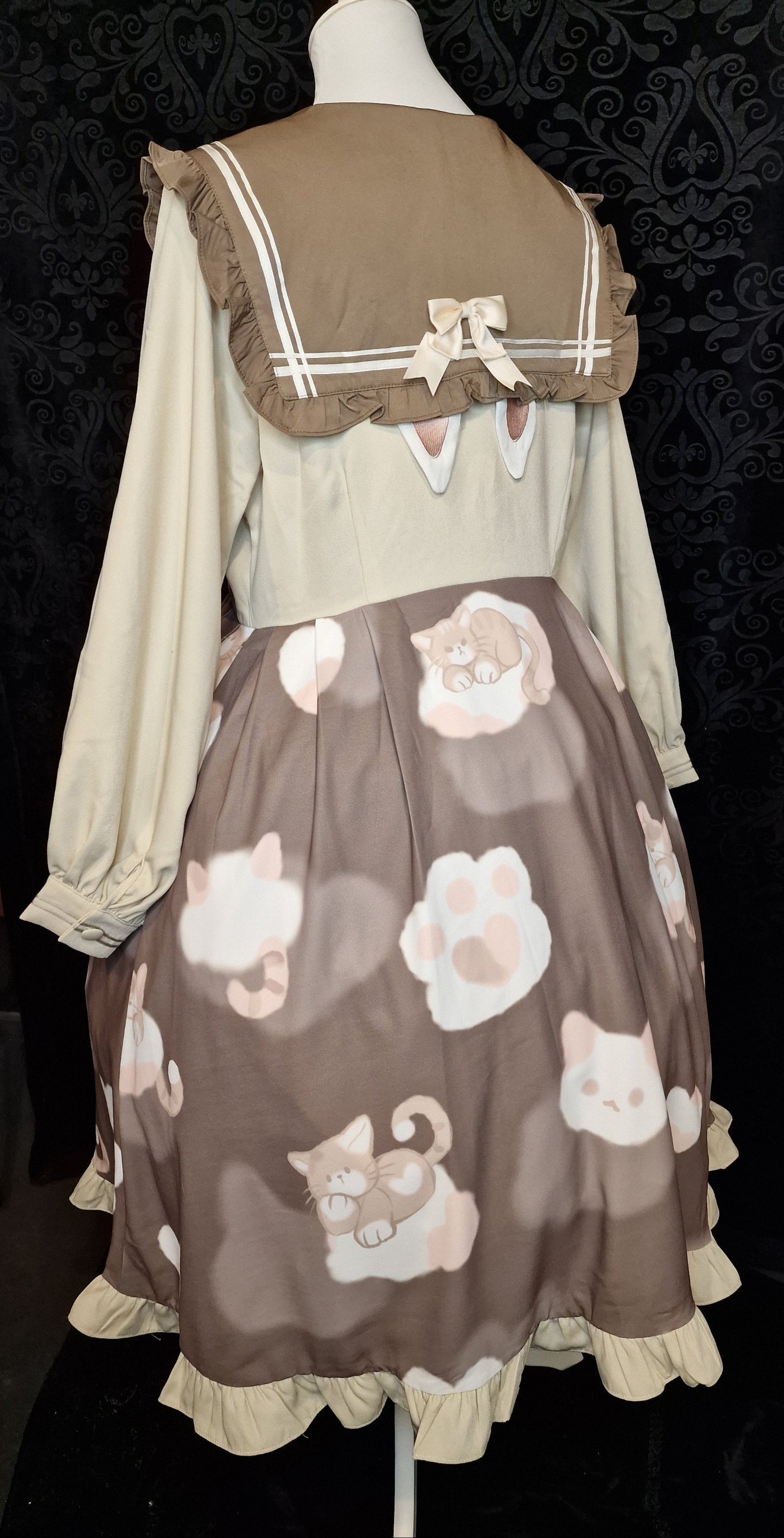 Lolita Kleid von "Hard Candy" Cat Print in Braun Creme gr. XL