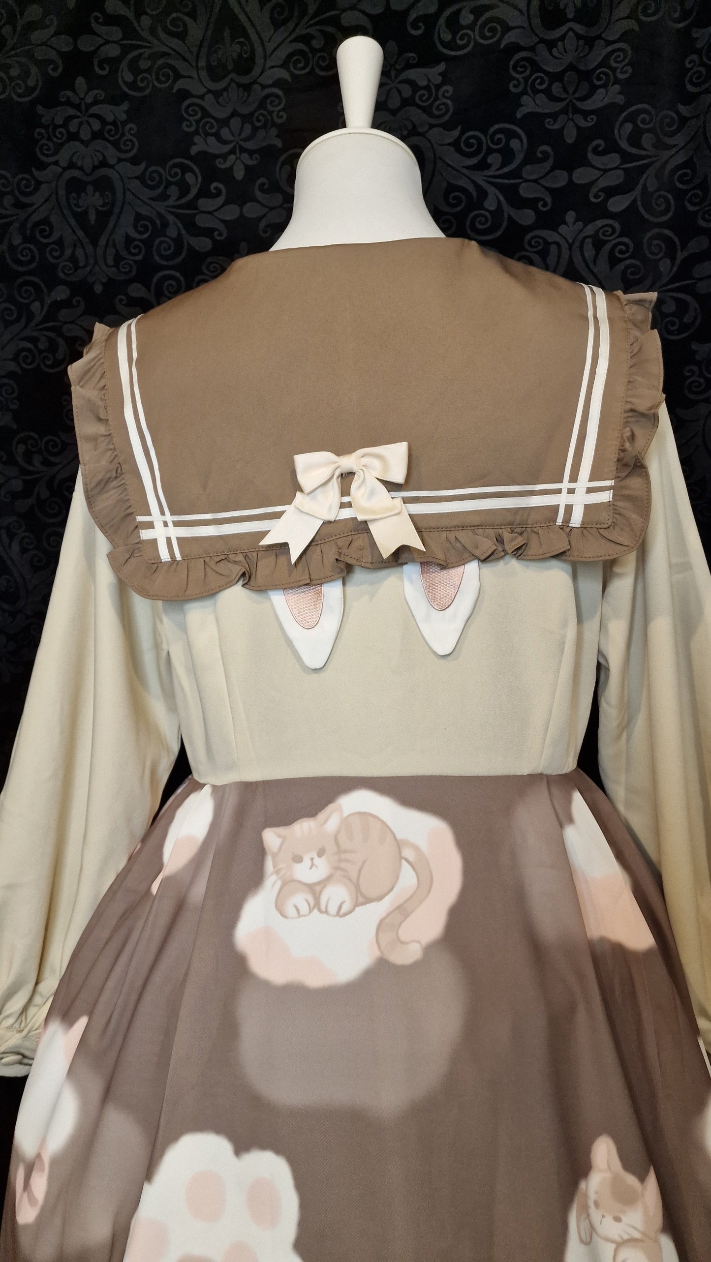 Lolita Kleid von "Hard Candy" Cat Print in Braun Creme gr. XL
