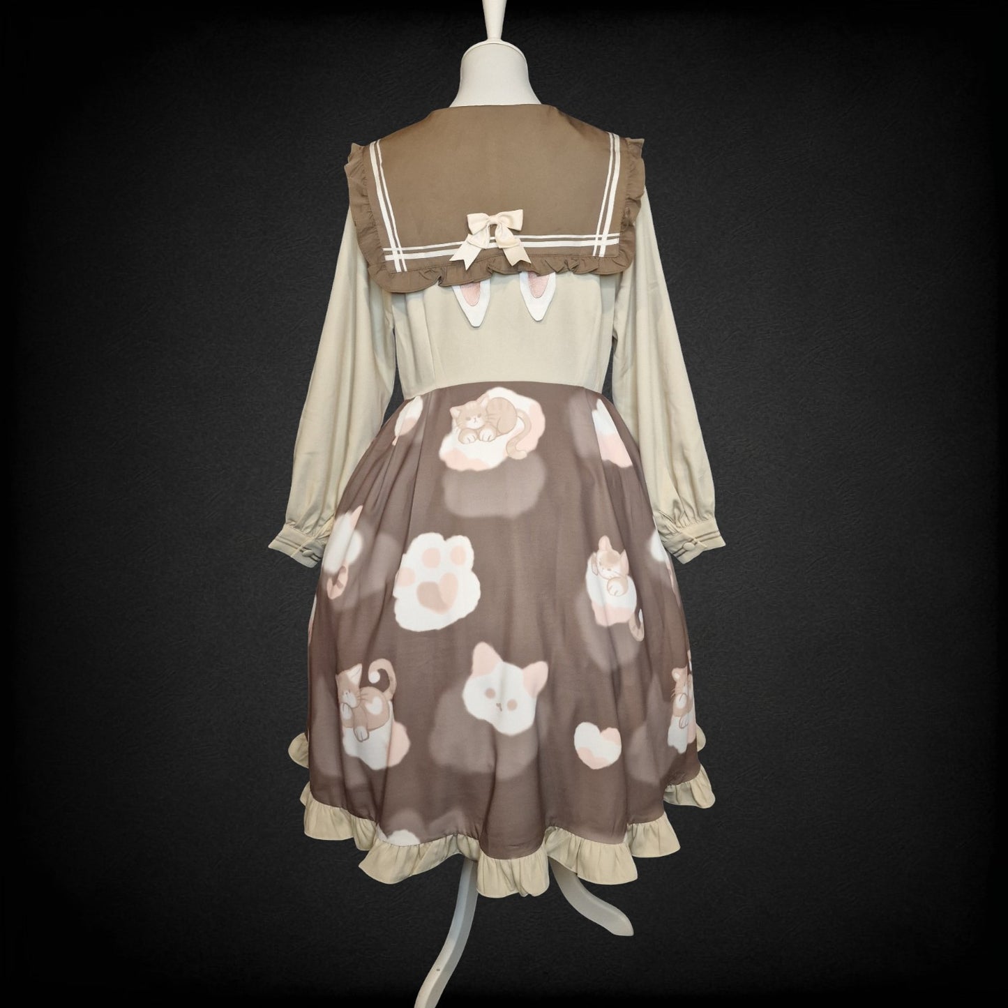 Lolita Kleid von "Hard Candy" Cat Print in Braun Creme gr. XL
