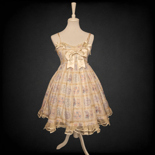 Choker Rabbit Kleid Lolita JSK – Cream Bunny Print S Kawaii