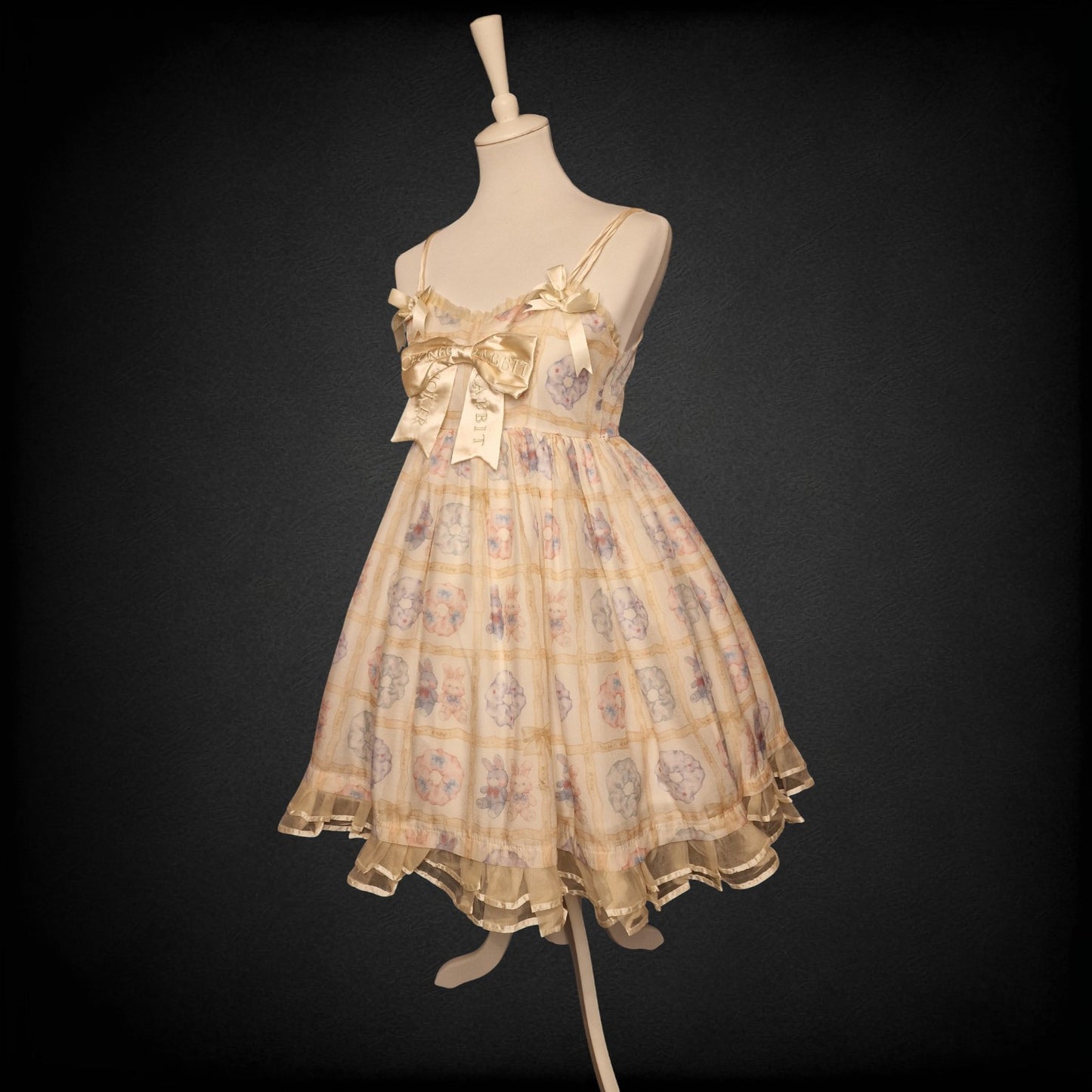 Choker Rabbit Kleid Lolita JSK – Cream Bunny Print S Kawaii