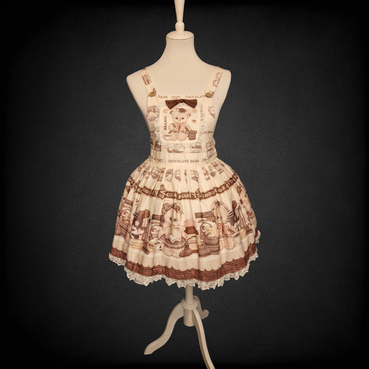 Chocolate Bear Sweet Lolita JSK in creme-braun Kawaii Bären Gr. S
